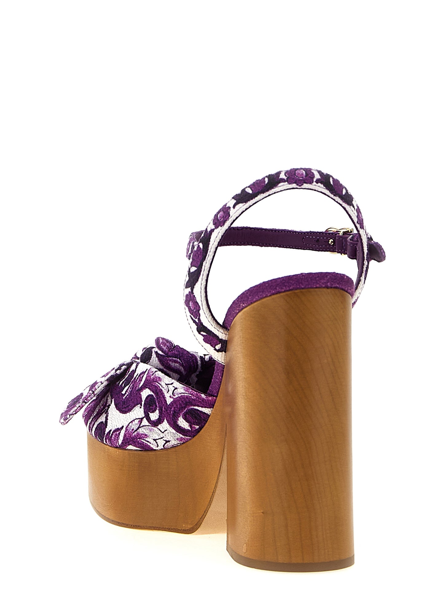 Purple Cotton Stiletto Heel Sandals