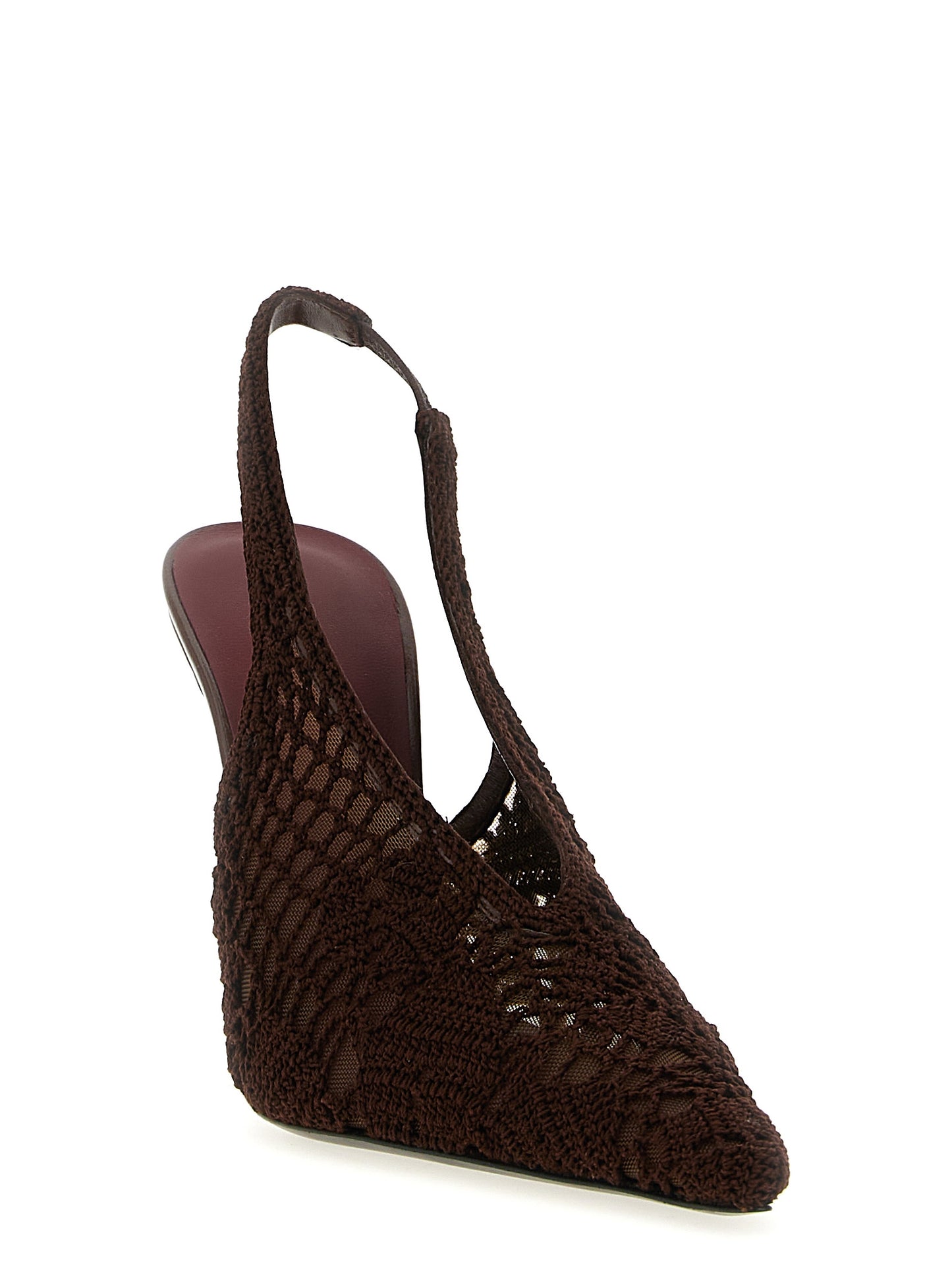 Brown Cotton High Heel Pumps