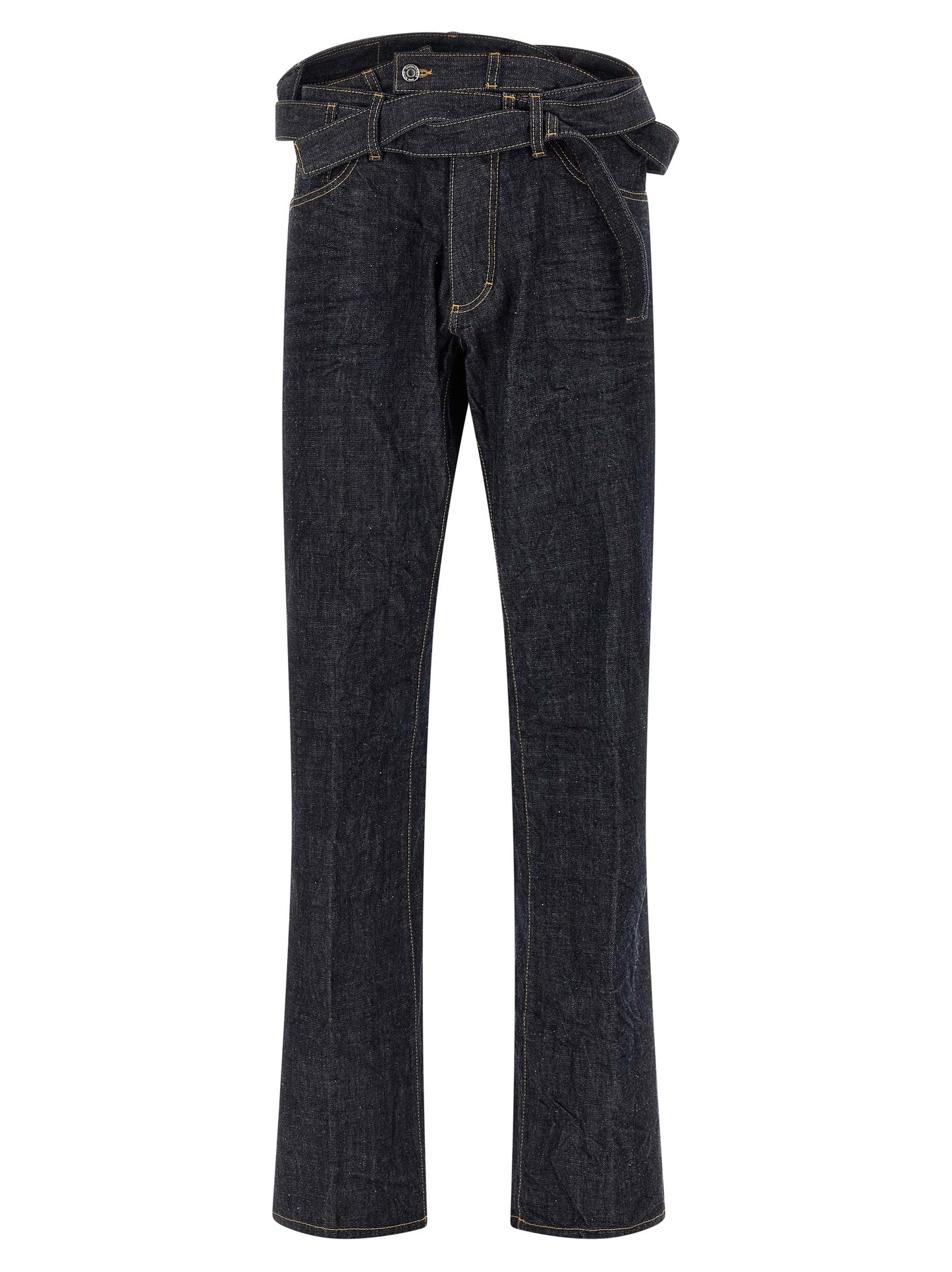 Blue Cotton Straight-Leg Jeans
