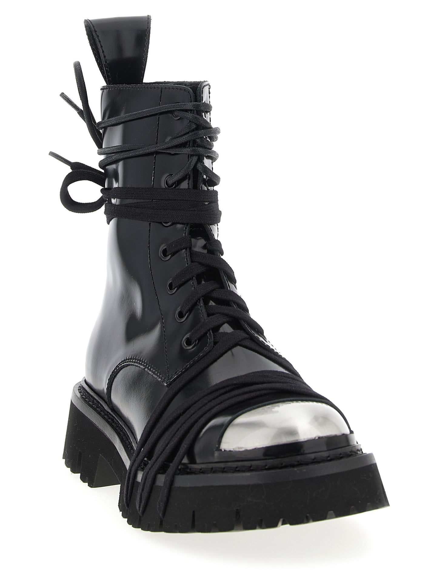 Black Calfskin Lace-Up Boots