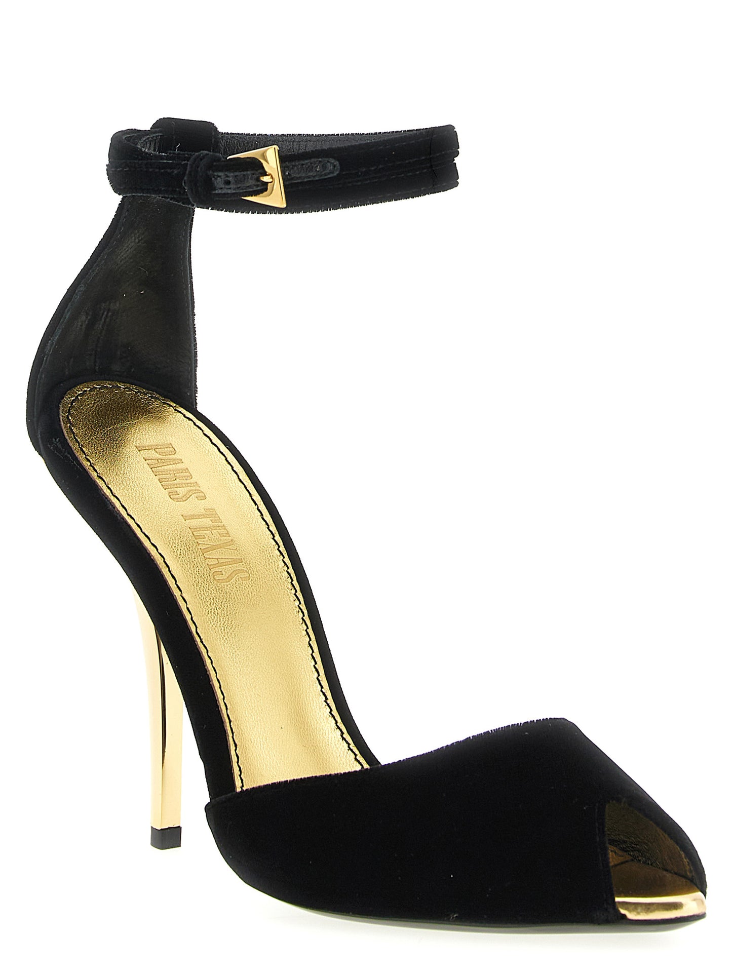 Black Viscose Stiletto Heel Sandals