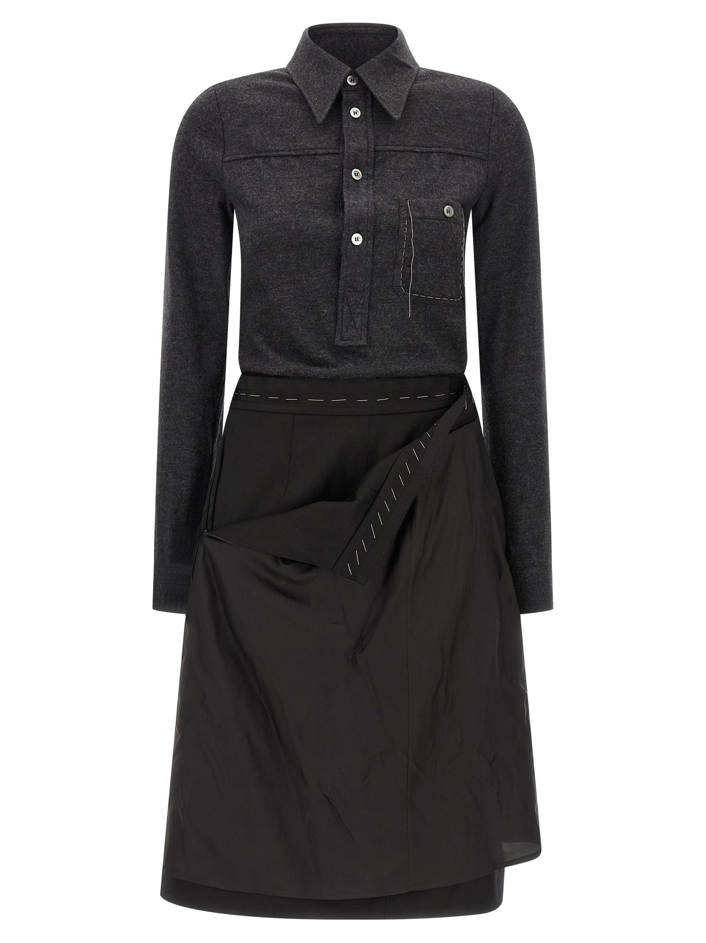 Gray Virgin Wool Midi Dress