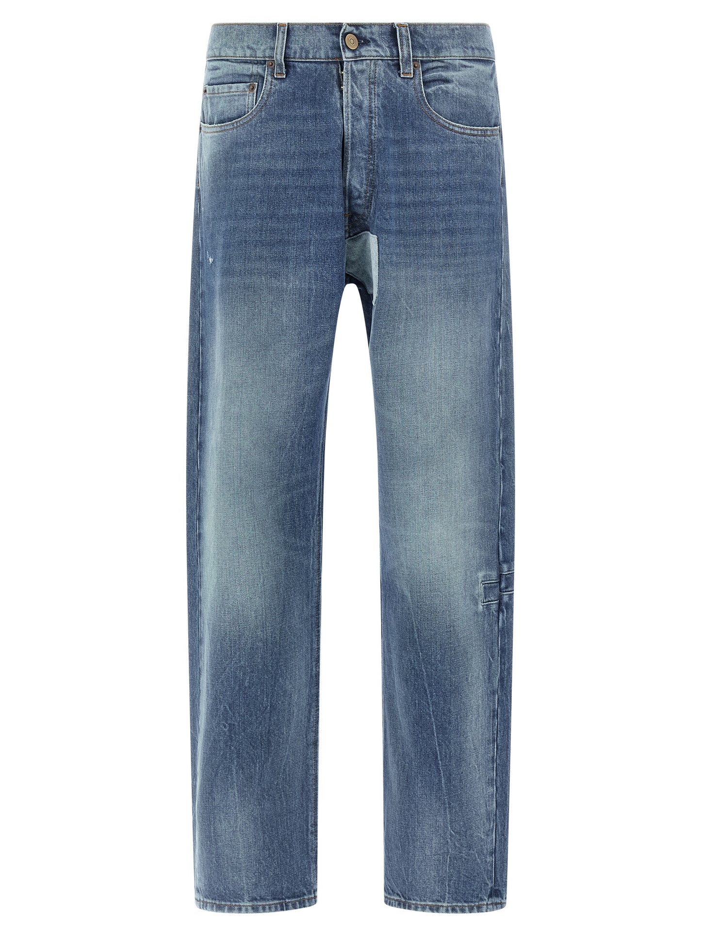 Blue Cotton Straight-Leg Jeans