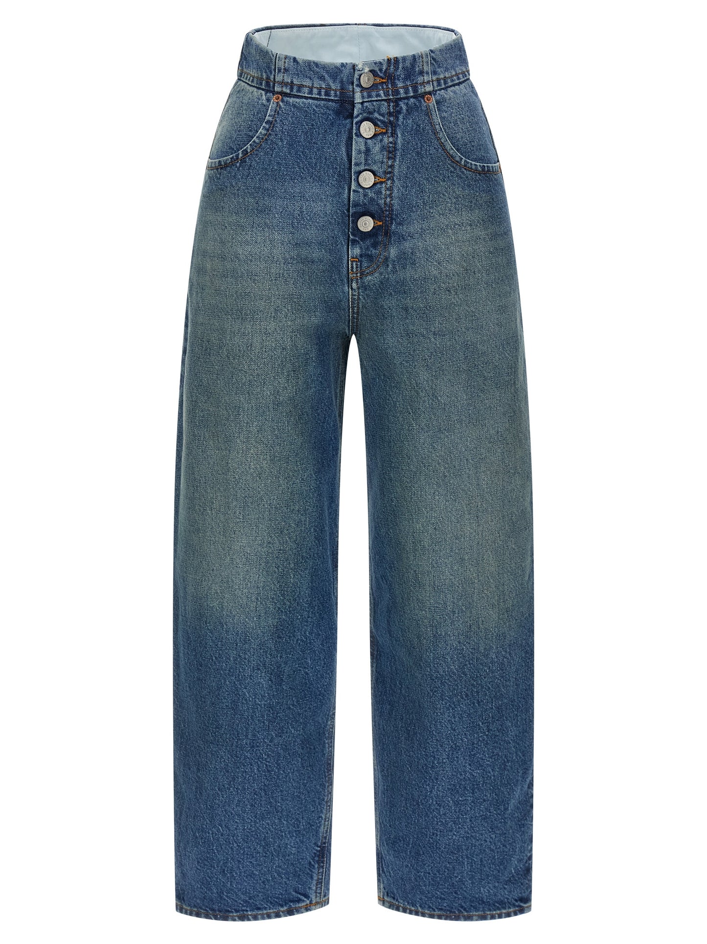 Blue Cotton Straight-Leg Jeans