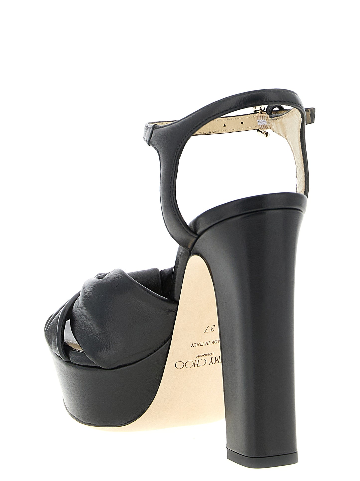 Black Leather Stiletto Heel Sandals