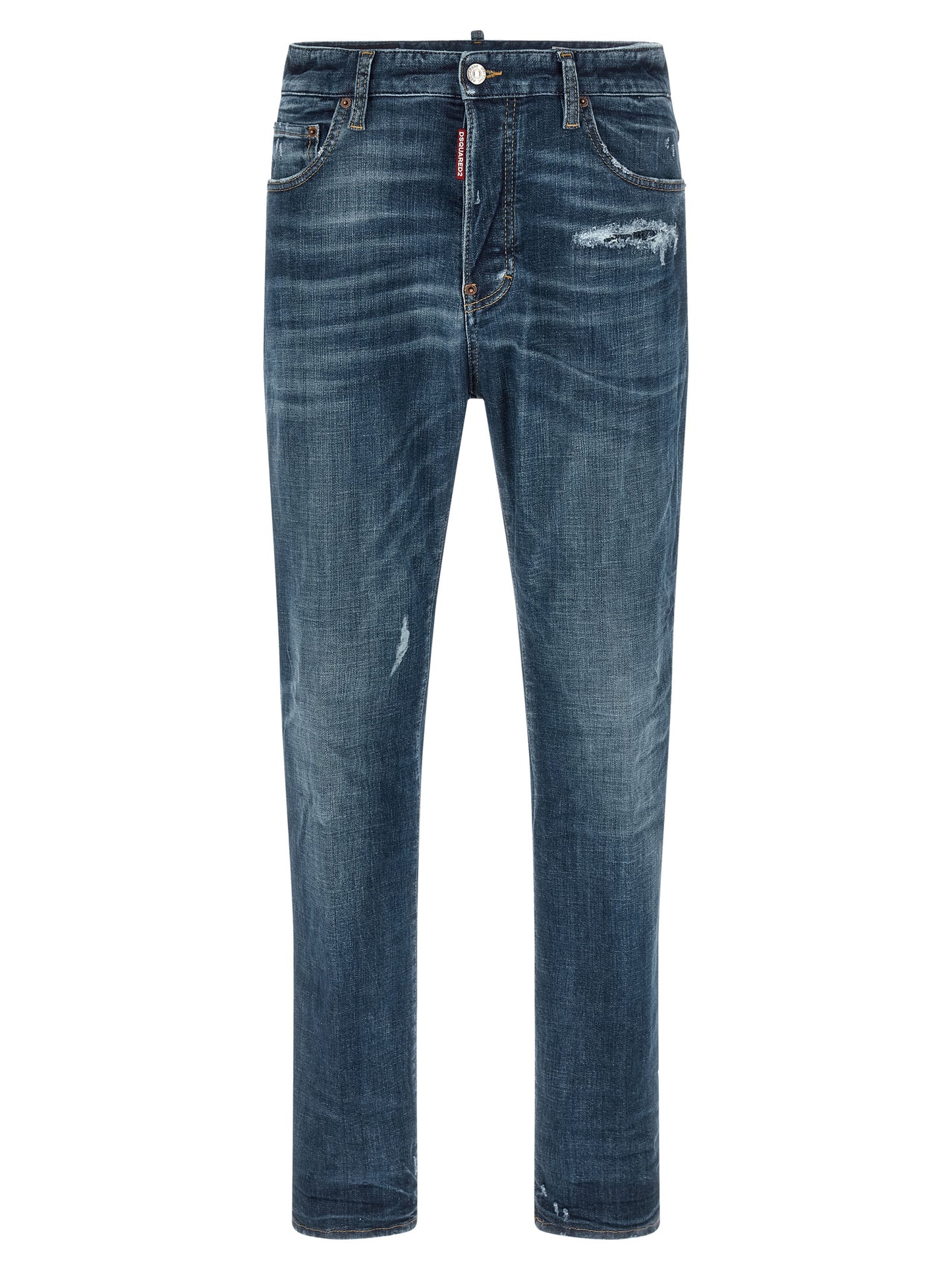 Blue Cotton Straight-Leg Jeans