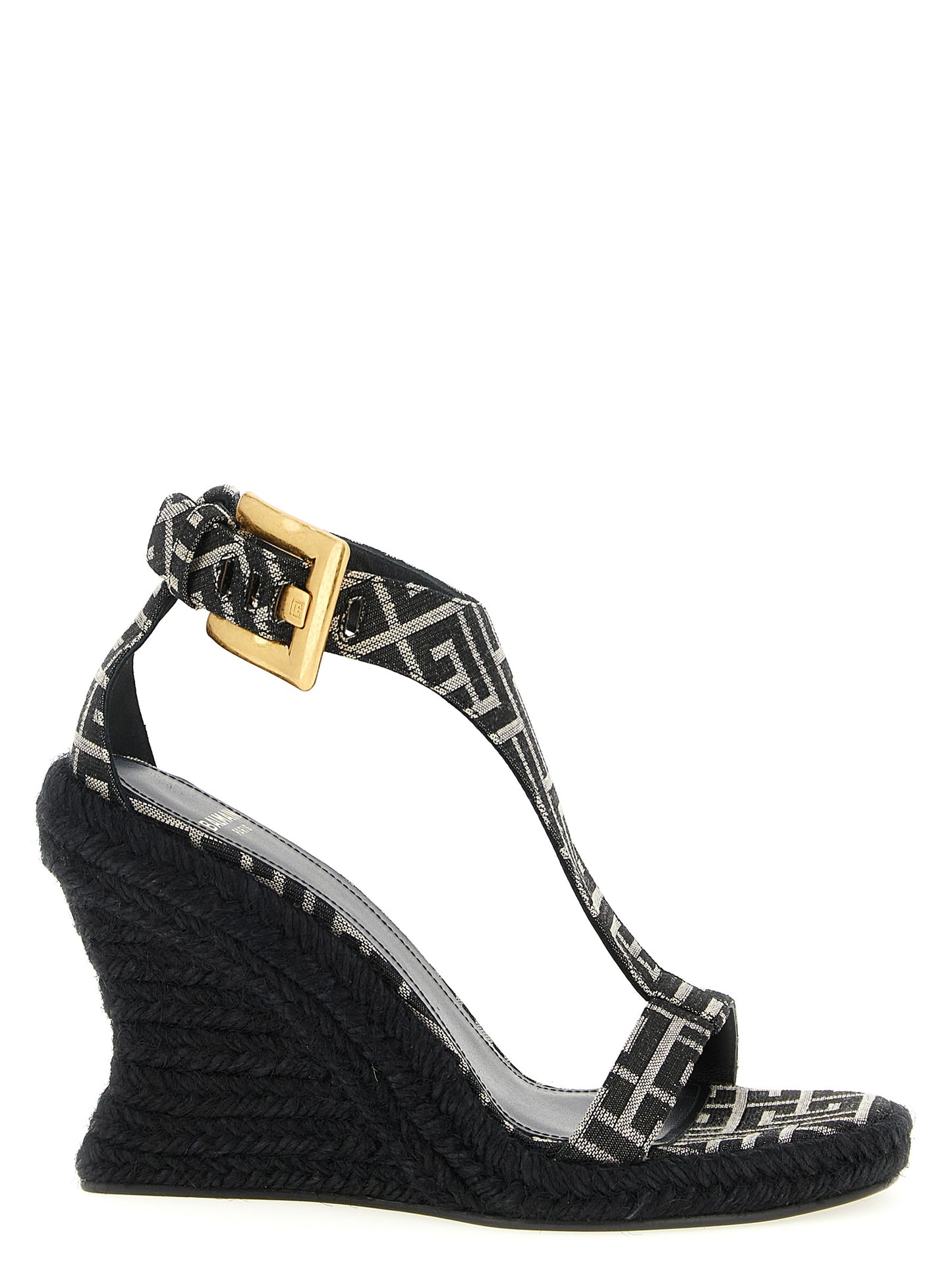 Black Polyester Wedge Sandals