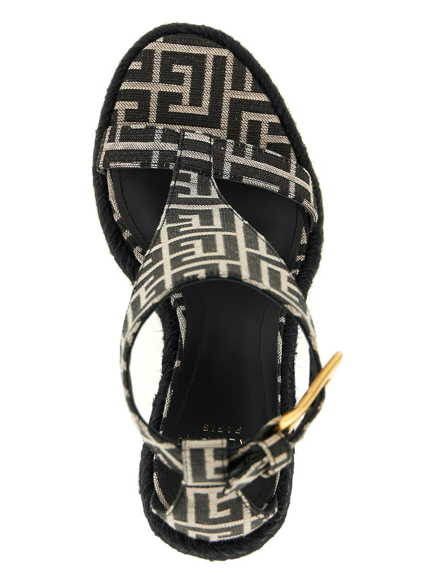 Black Polyester Wedge Sandals