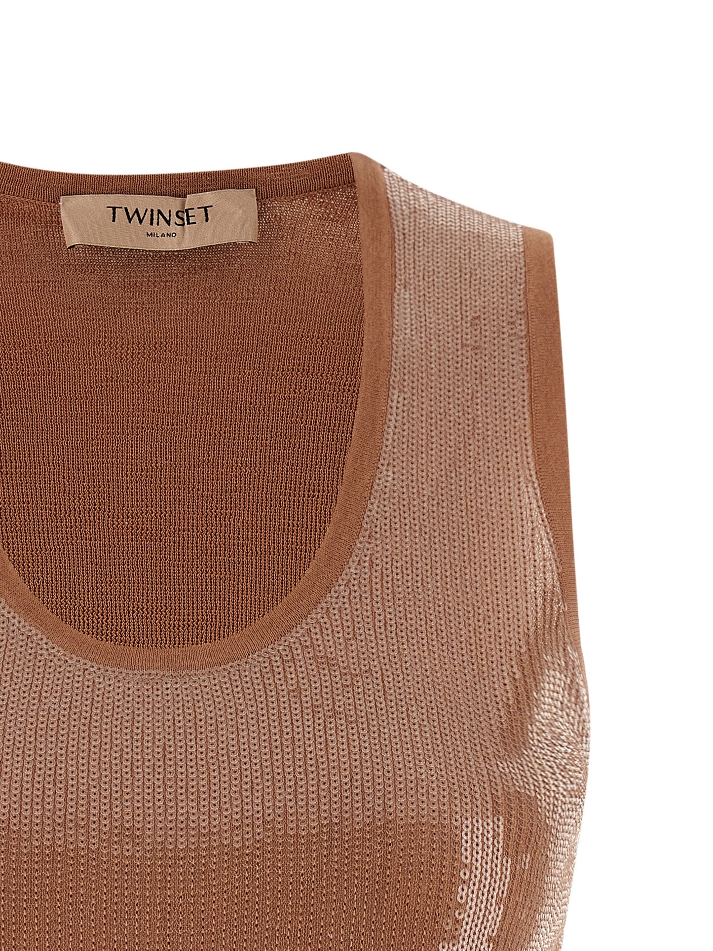 Brown Cotton Sleeveles T-Shirt