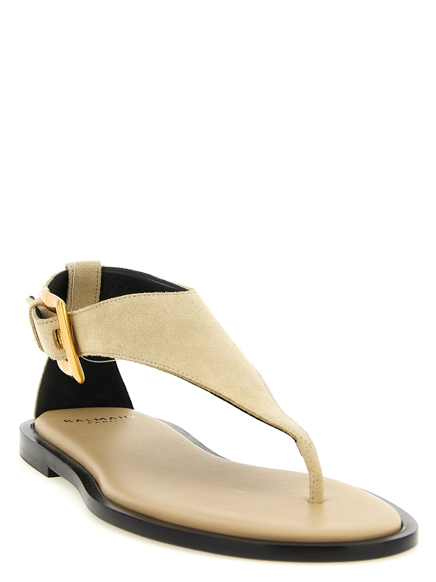 Beige Calfskin Flat Sandals