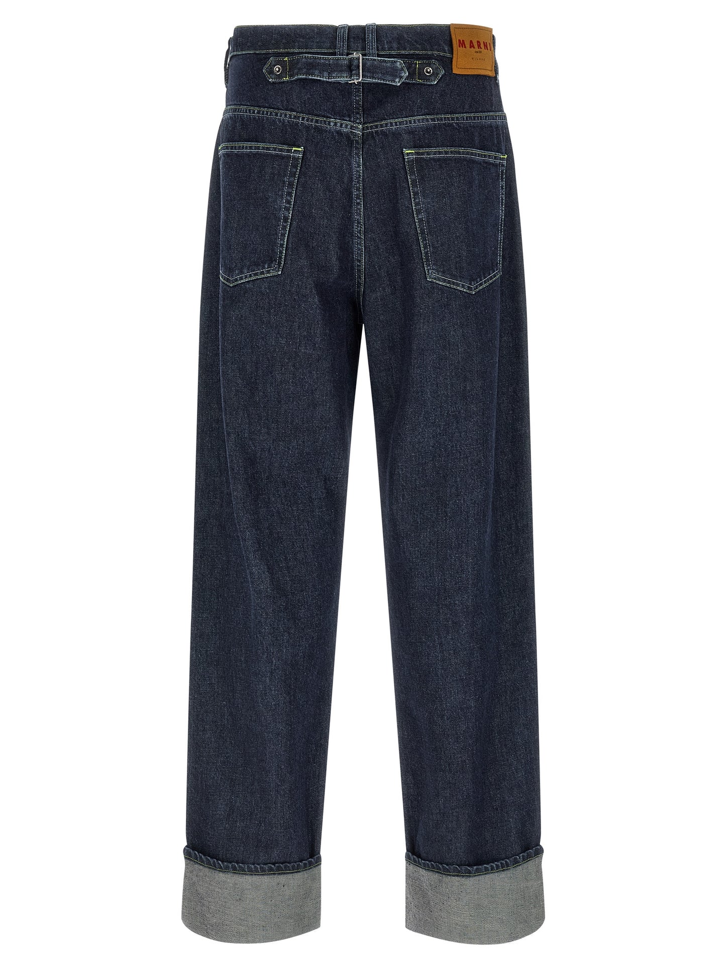 Blue Cotton Straight-Leg Jeans