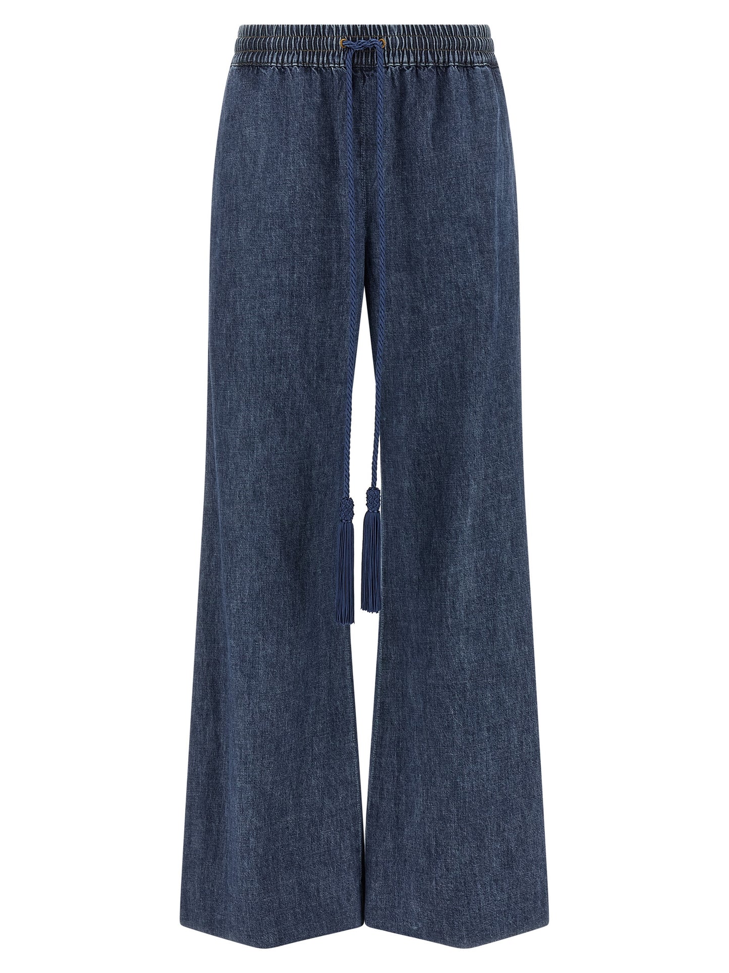 Blue Cotton Flared Jeans