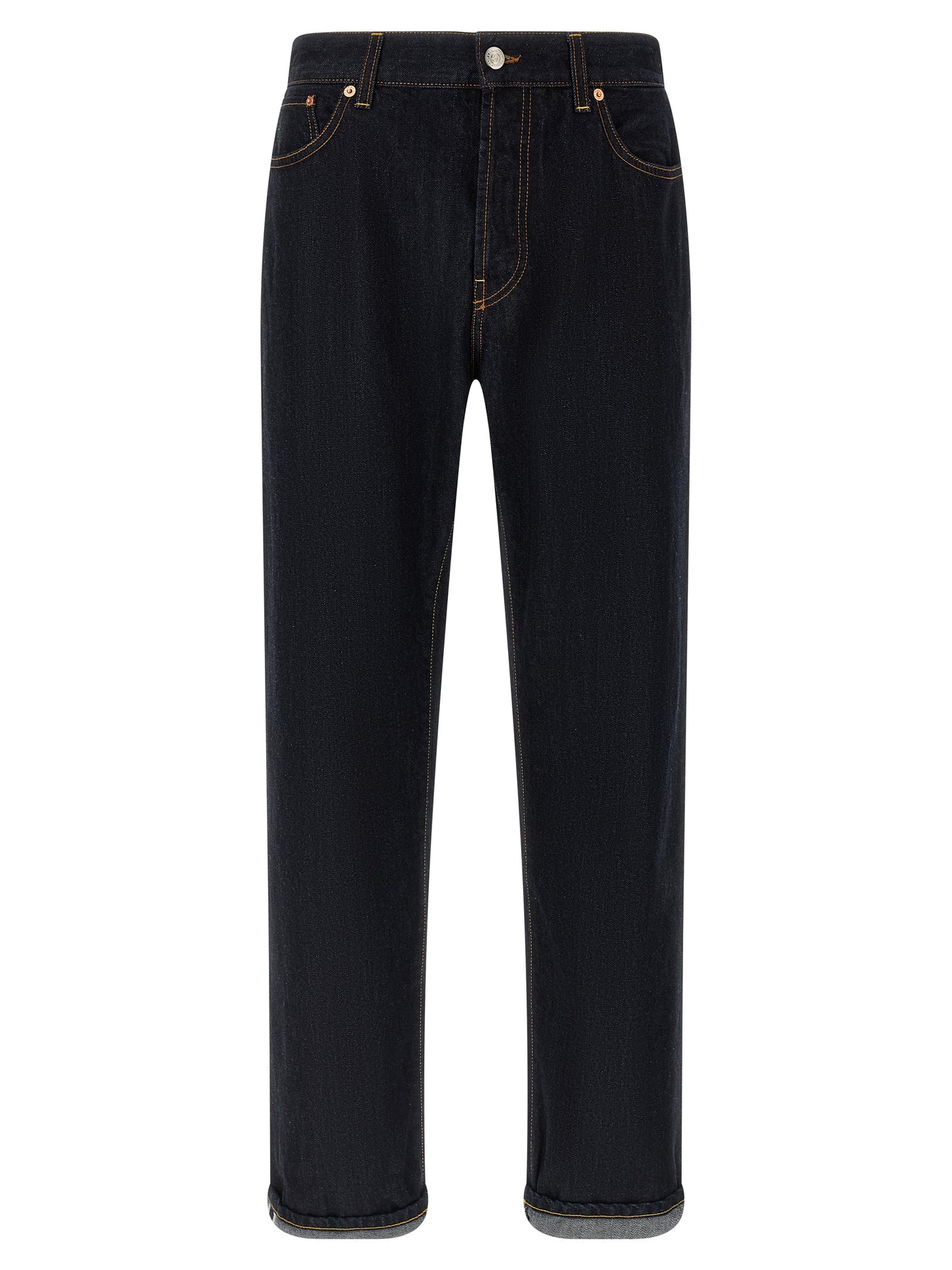 Blue Cotton Straight-Leg Jeans