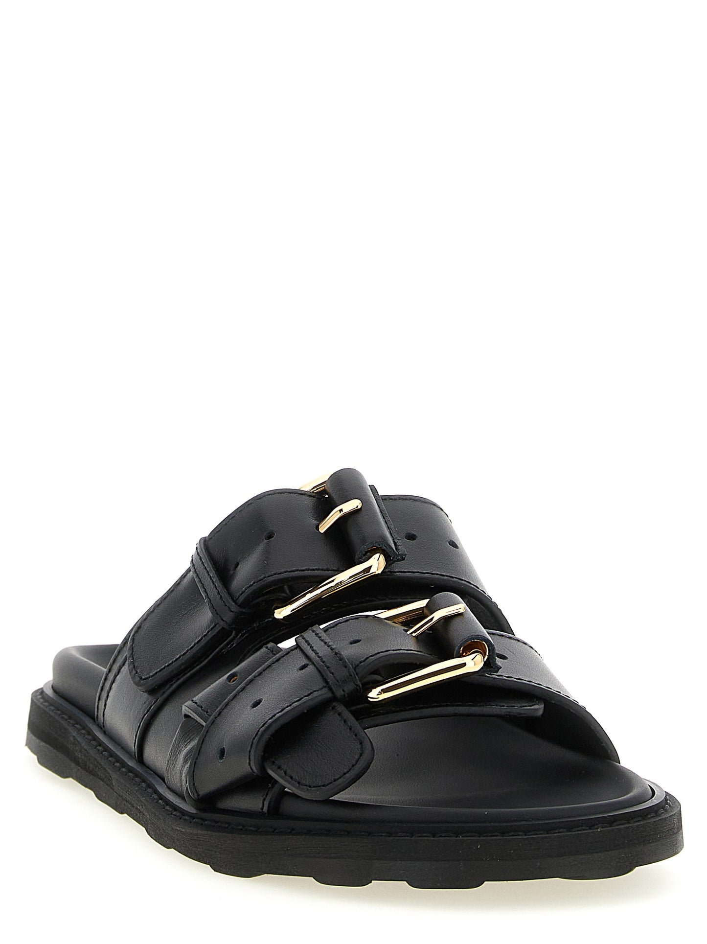 Black Calfskin Slides