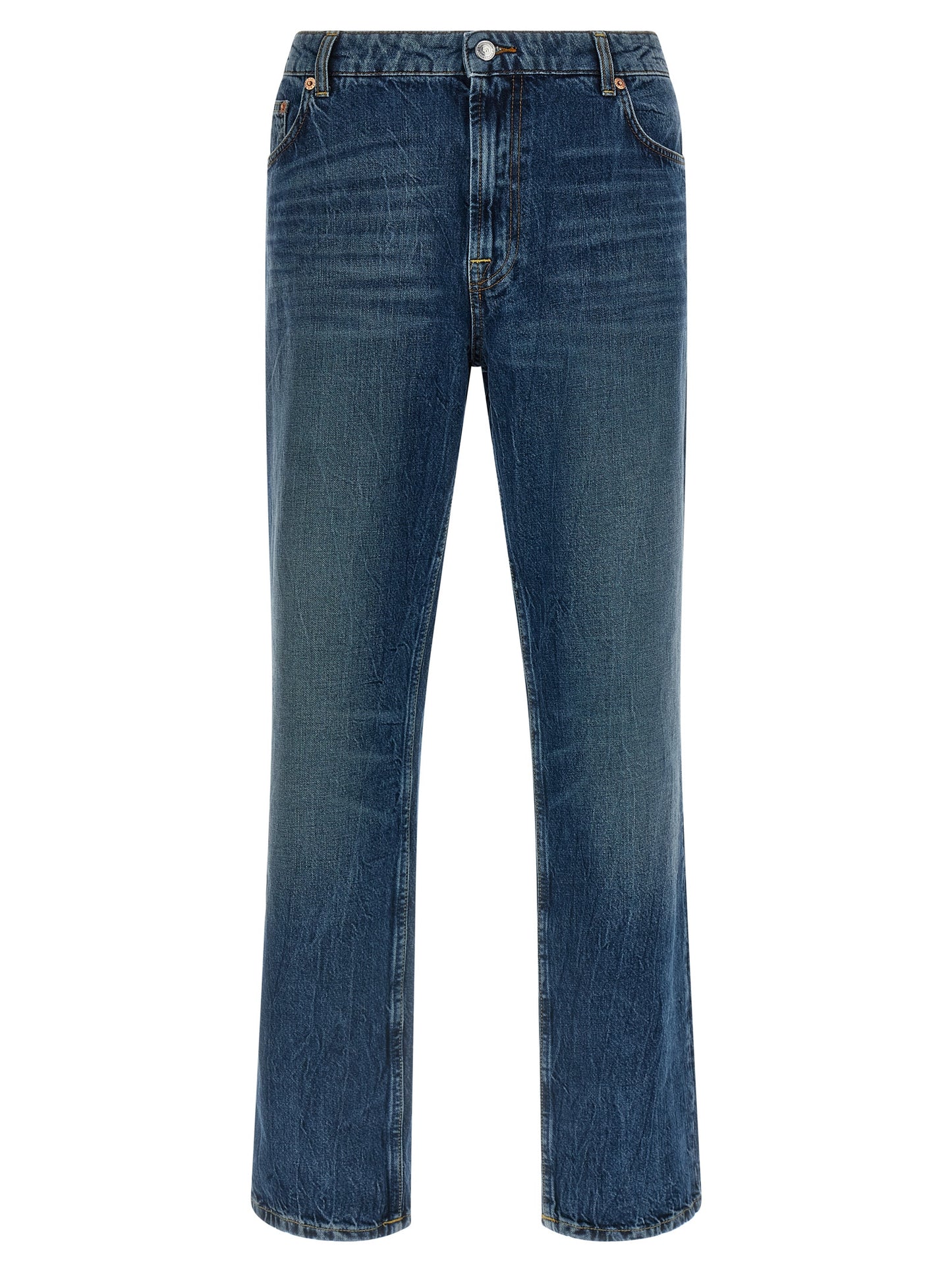 Blue Cotton Straight-Leg Jeans