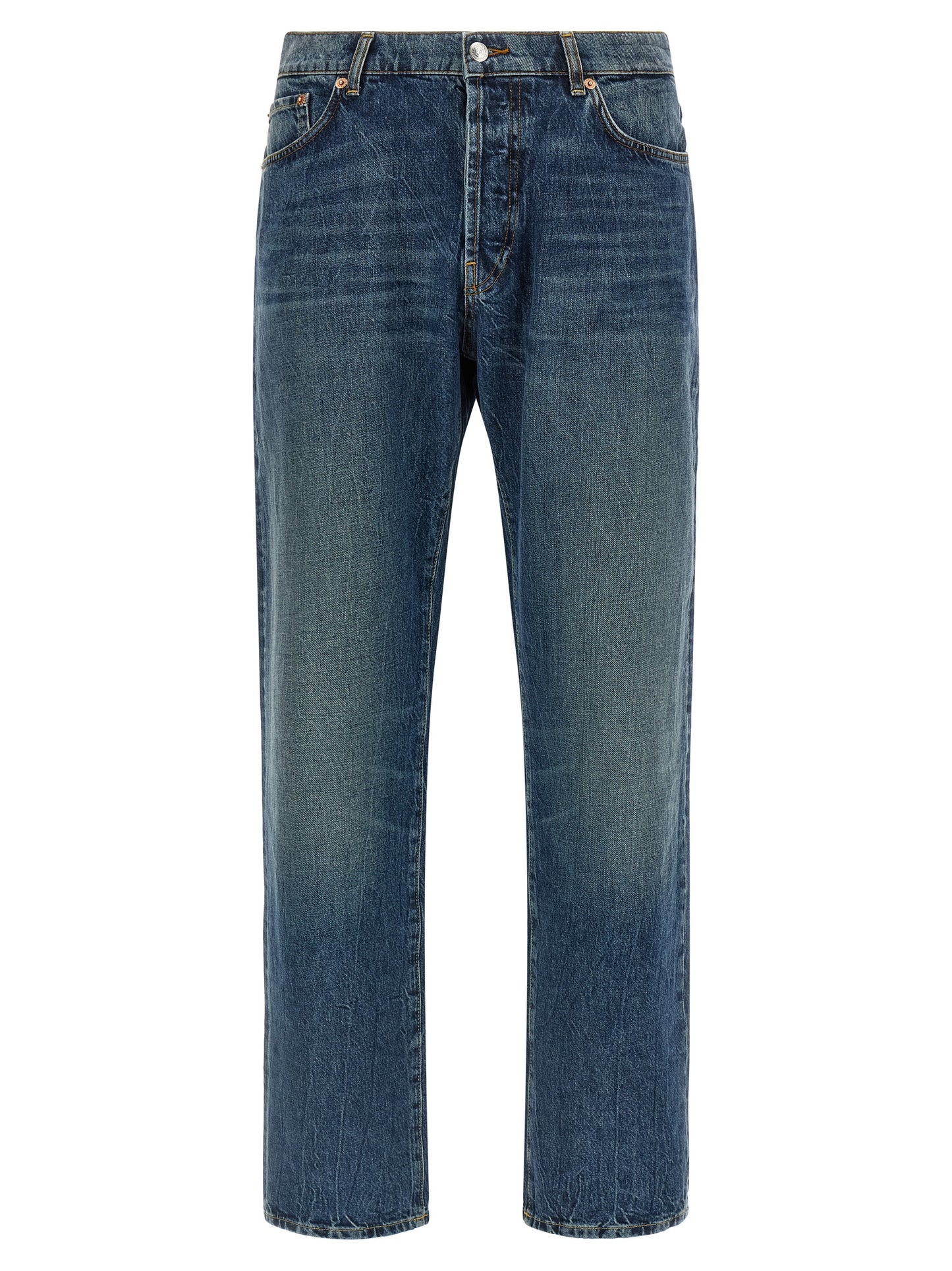 Blue Cotton Straight-Leg Jeans