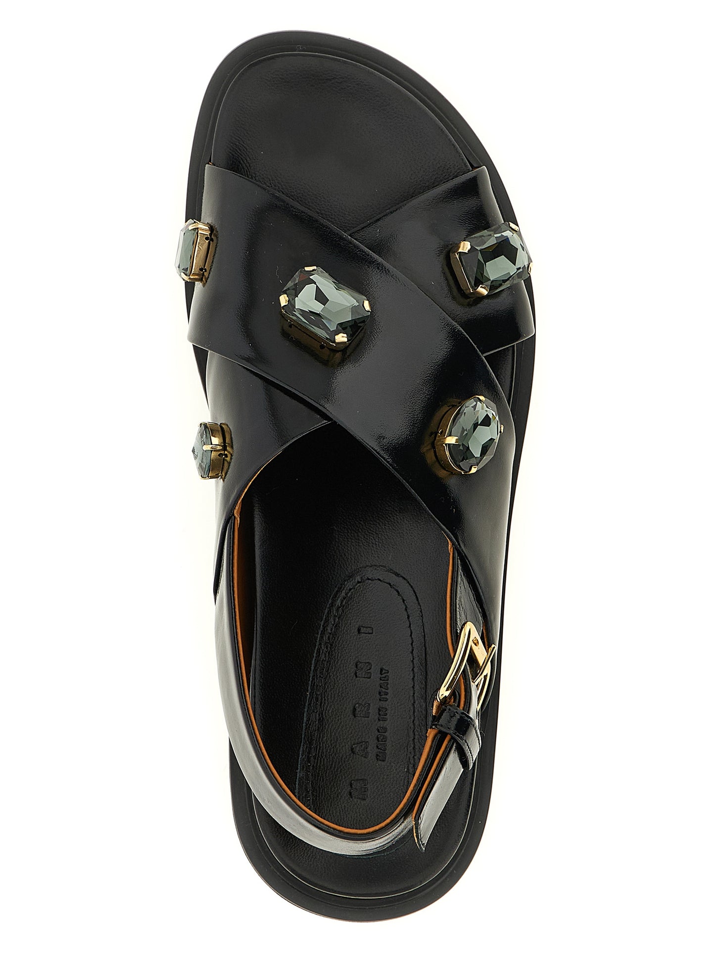 Black Lamb Leather Flat Sandals