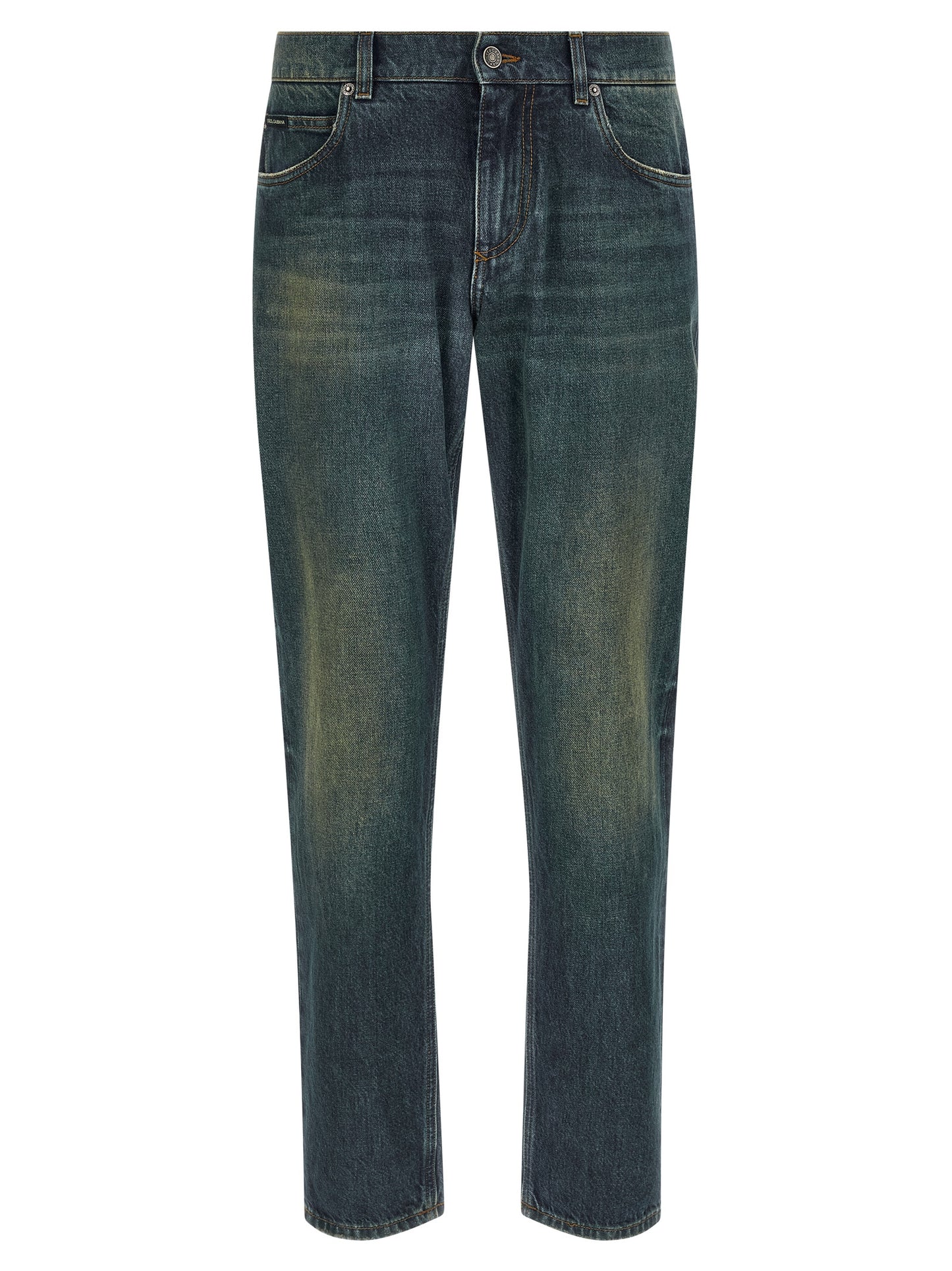 Blue Cotton Straight-Leg Jeans