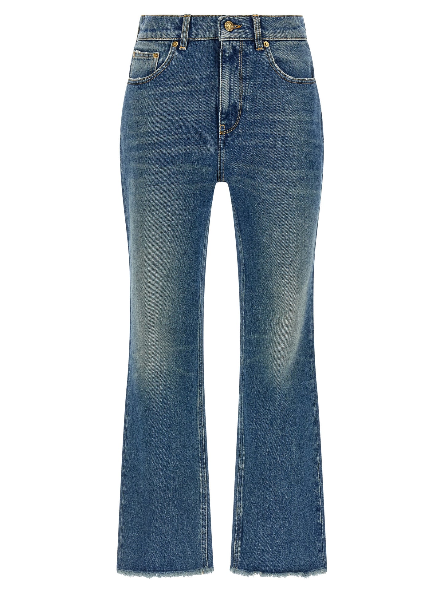 Blue Cotton Flared Jeans