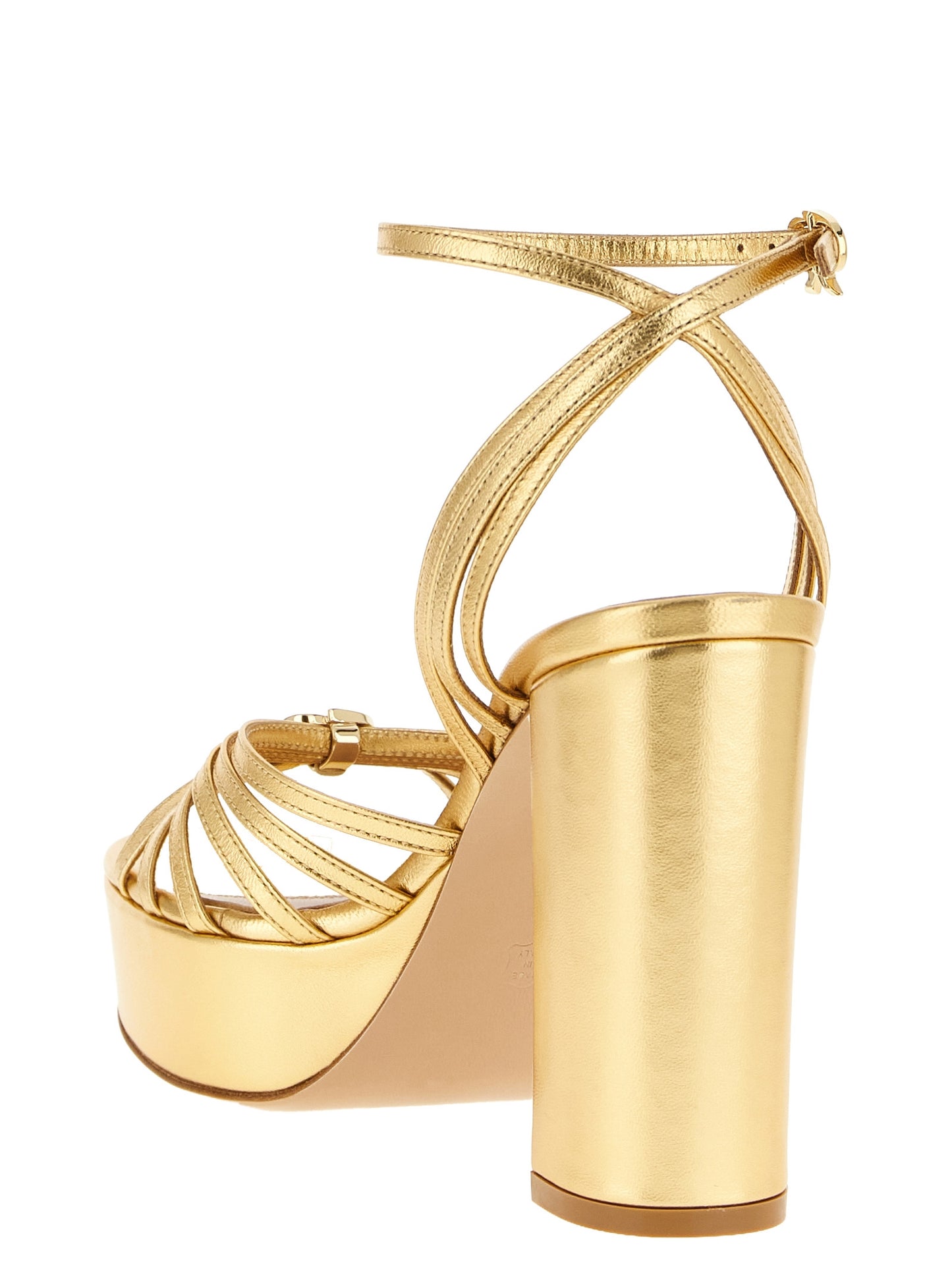 Gold Lamb Leather Stiletto Heel Sandals