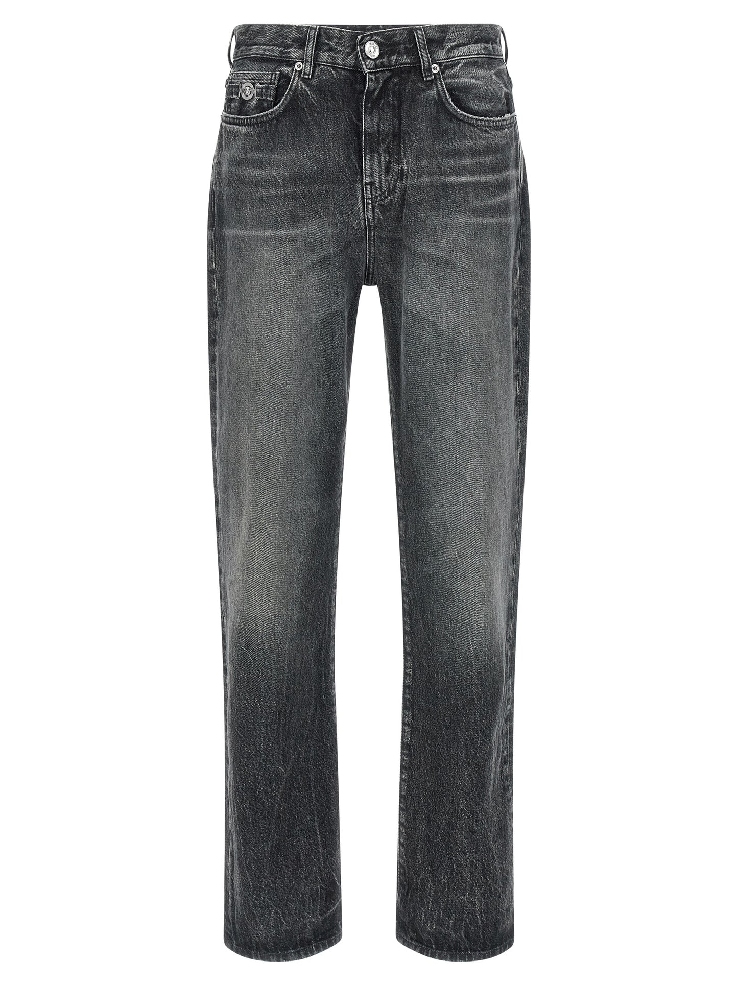 Gray Cotton Straight-Leg Jeans