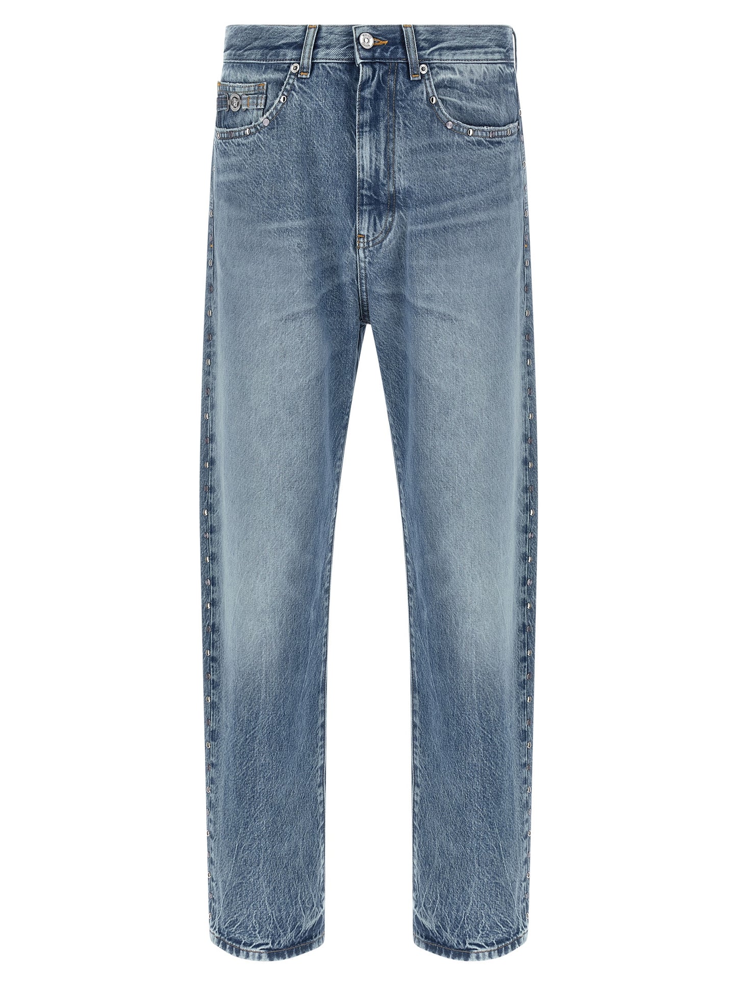 Blue Cotton Straight-Leg Jeans