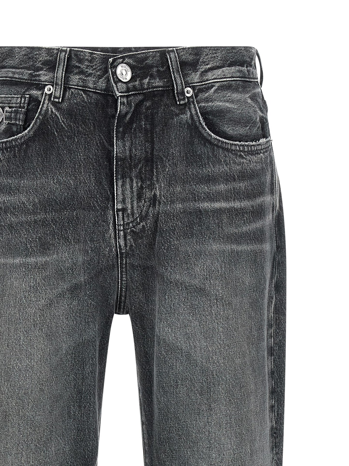 Gray Cotton Straight-Leg Jeans