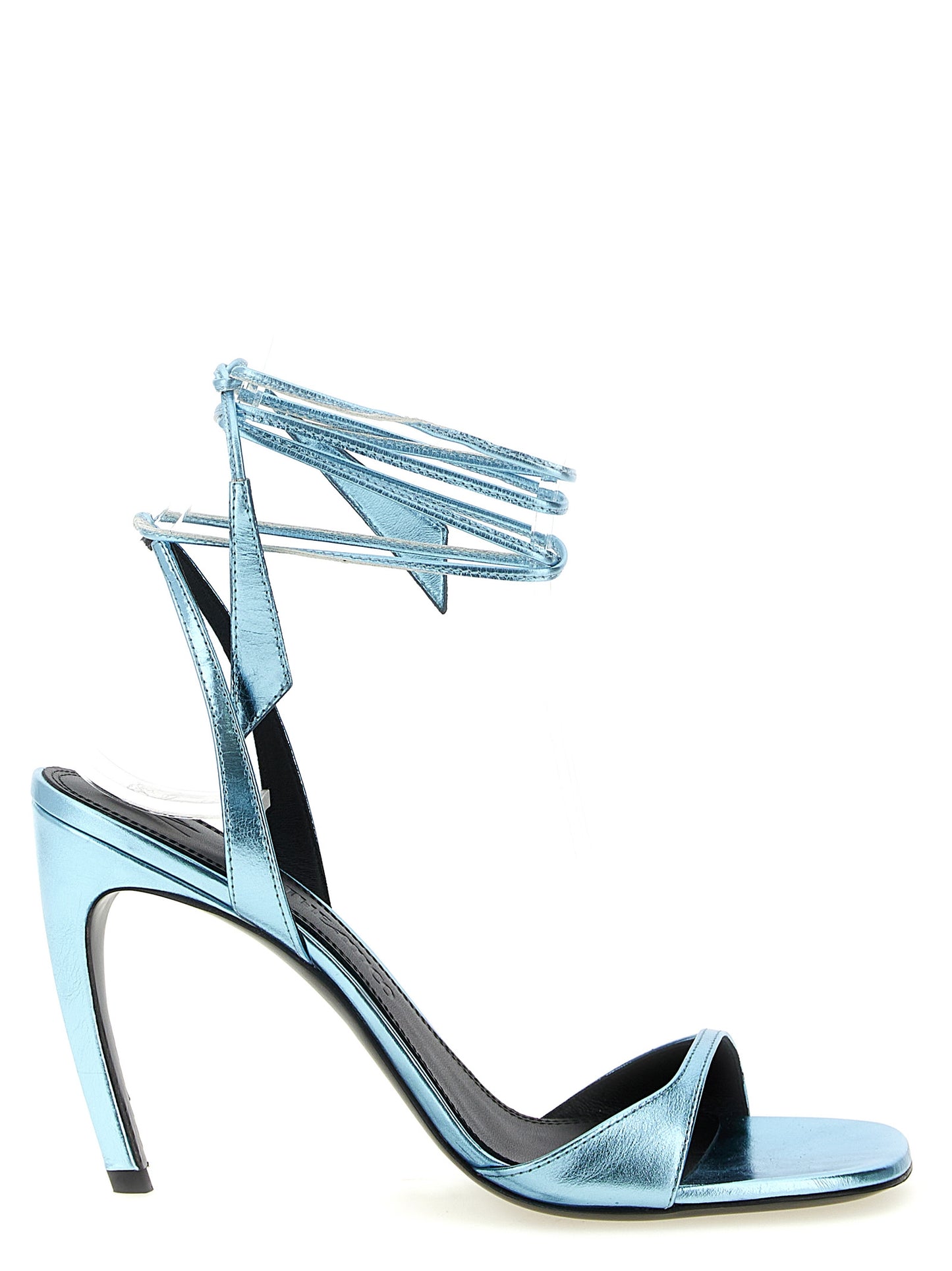 Blue Calfskin Stiletto Heel Sandals