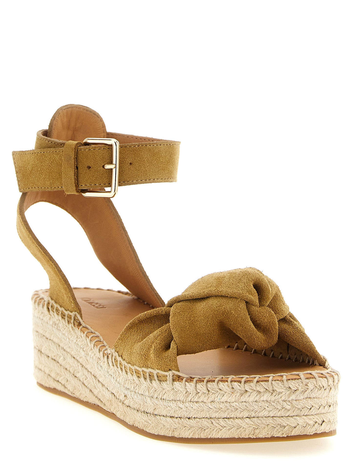 Beige Calfskin Wedge Sandals