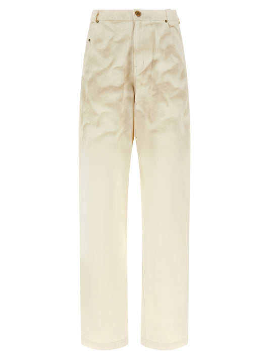 Beige Cotton Tapered Jeans