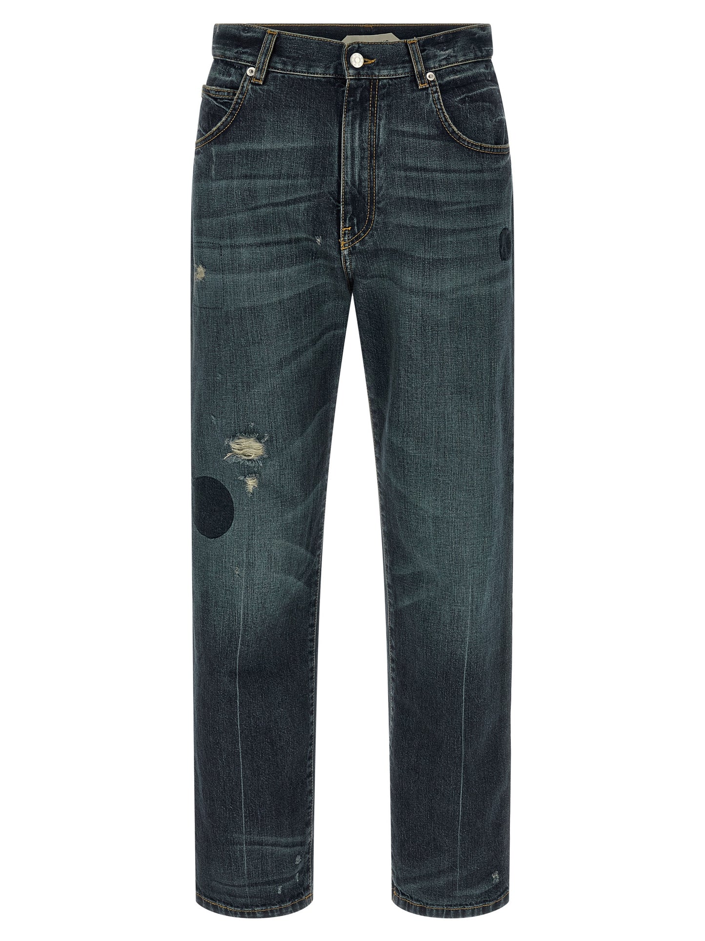 Blue Cotton Straight-Leg Jeans