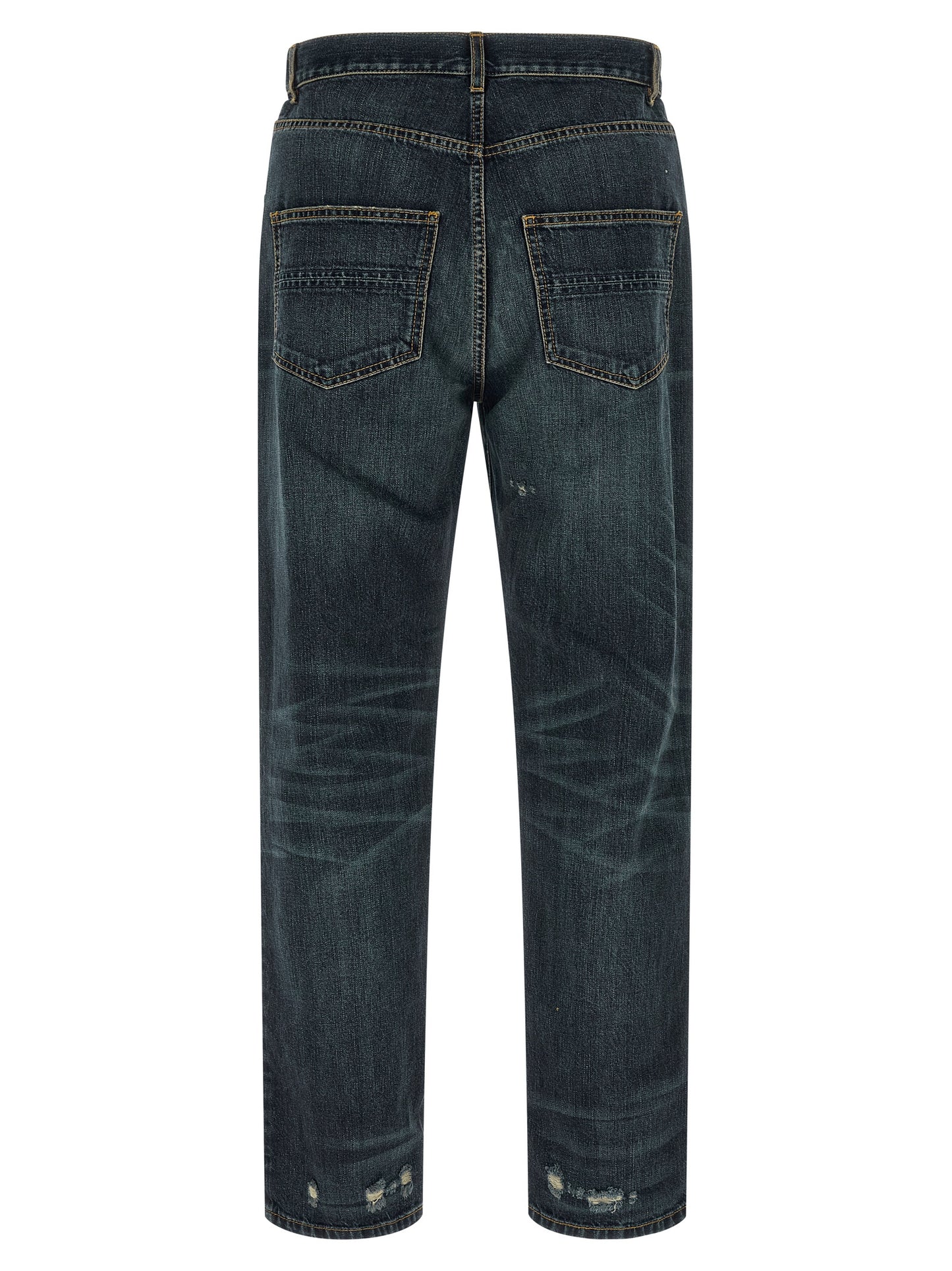Blue Cotton Straight-Leg Jeans