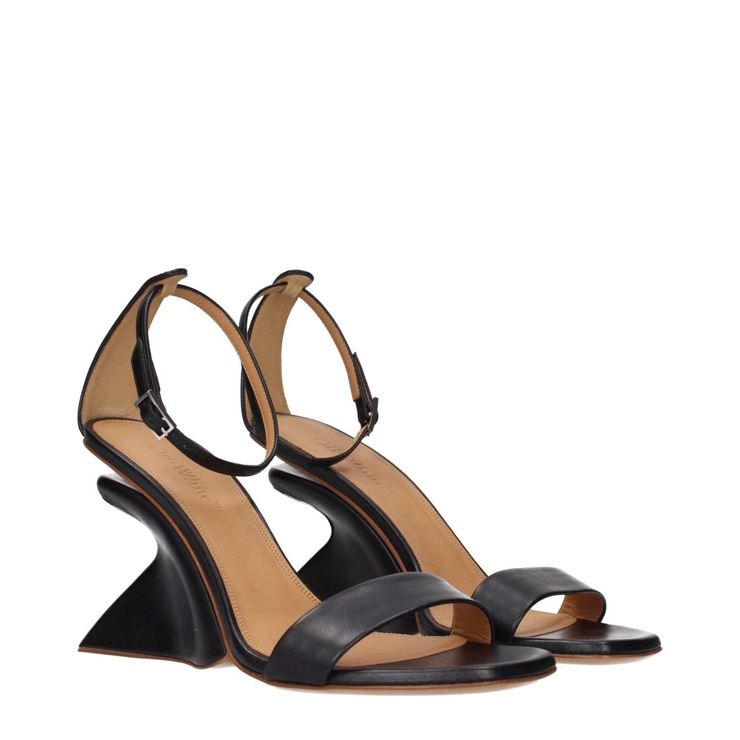 Black Leather Stiletto Heel Sandals