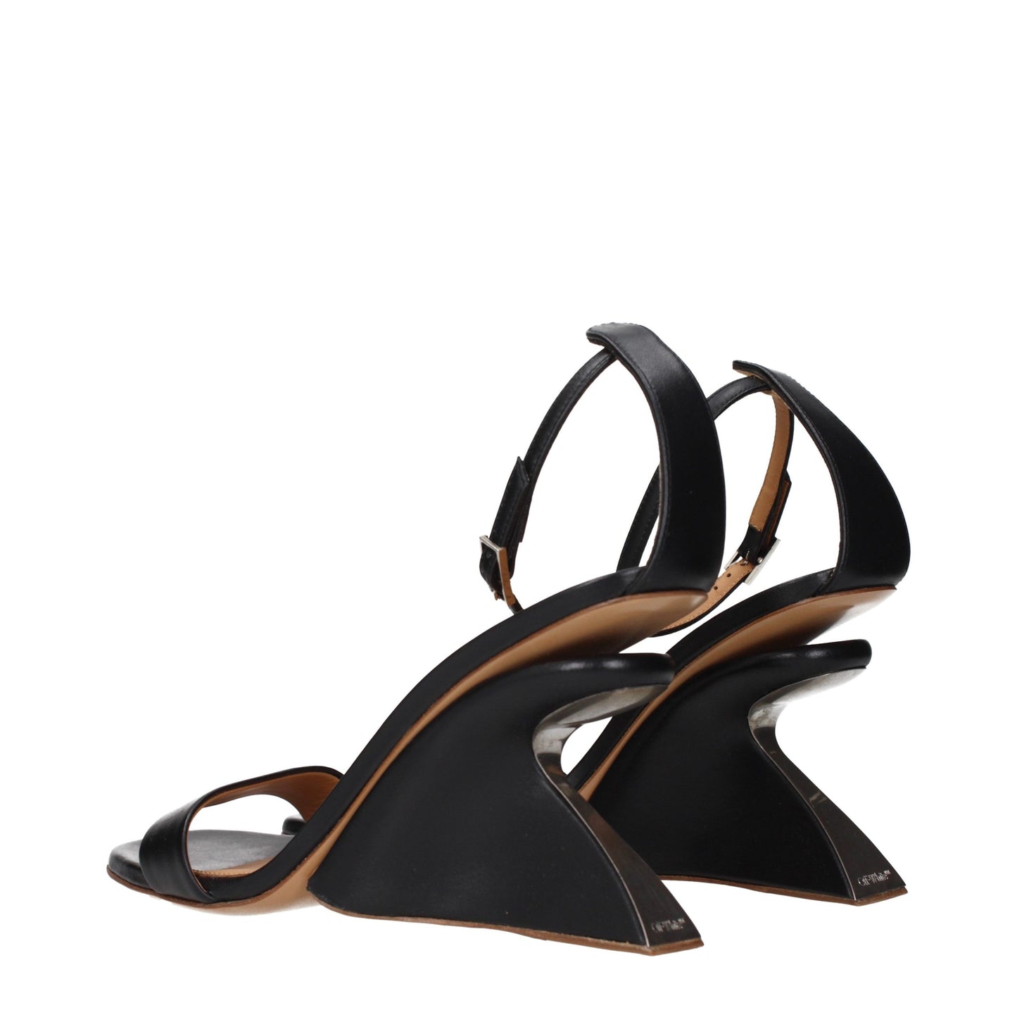 Black Leather Stiletto Heel Sandals