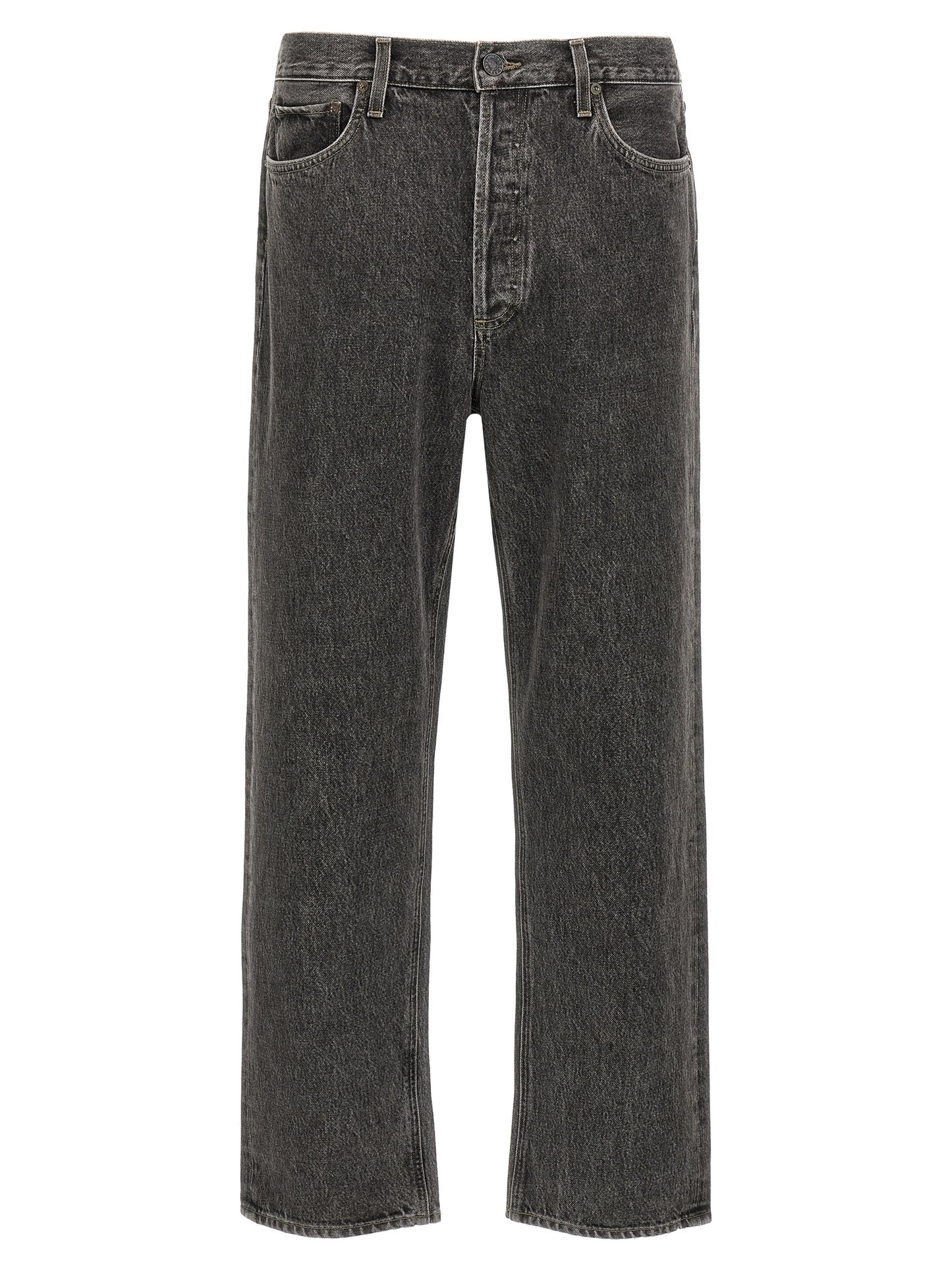 Gray Cotton Straight-Leg Jeans