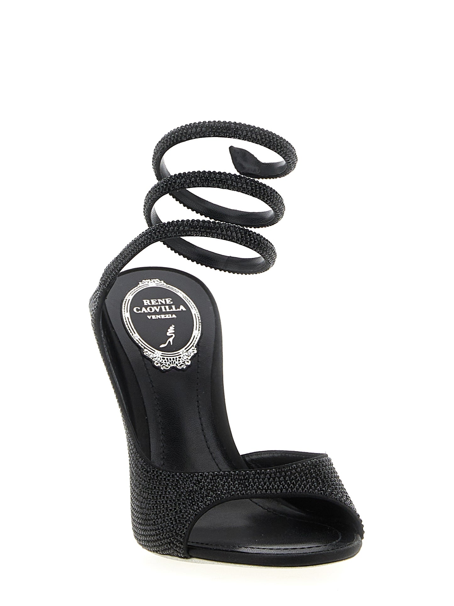 Black Satin Stiletto Heel Sandals