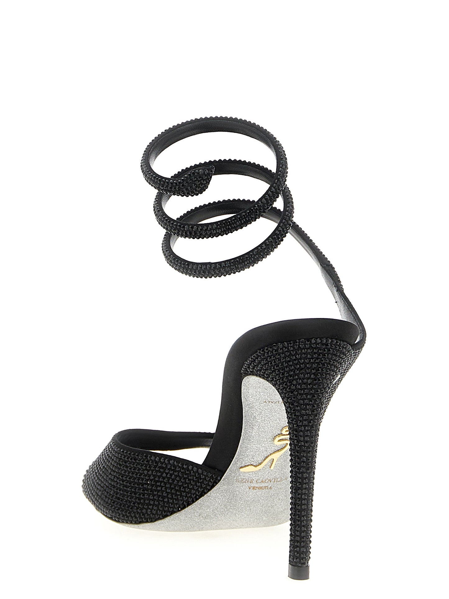Black Satin Stiletto Heel Sandals