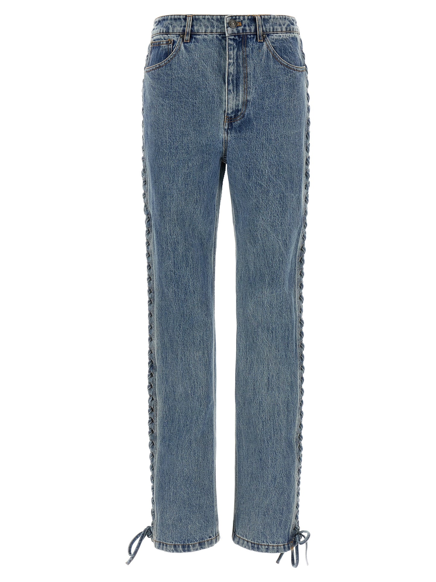Blue Cotton Straight-Leg Jeans