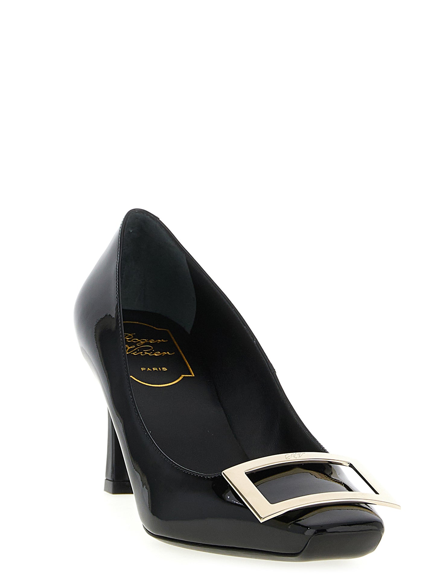 Black Calfskin Mid Heel Pumps