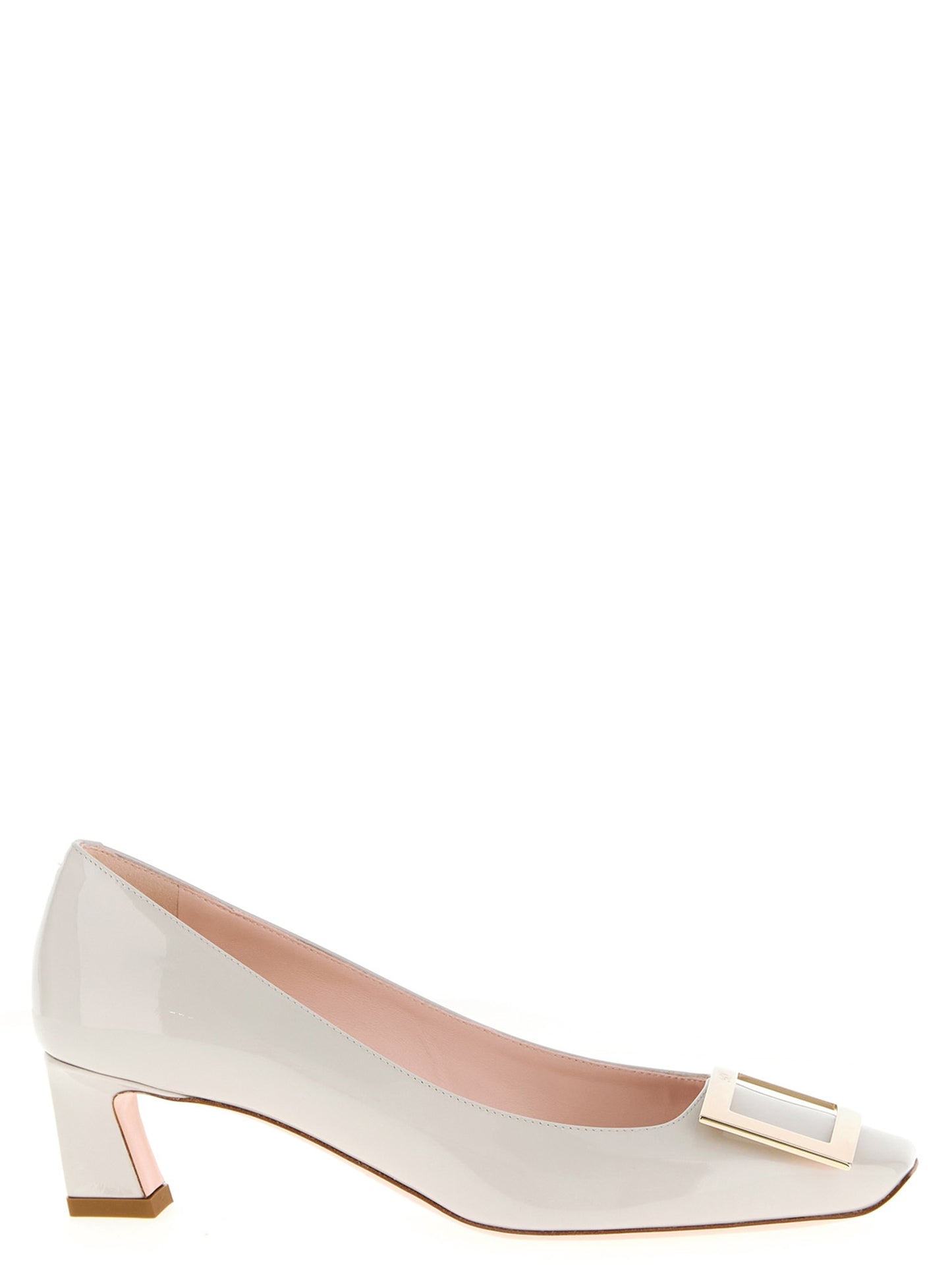 White Calfskin Mid Heel Pumps