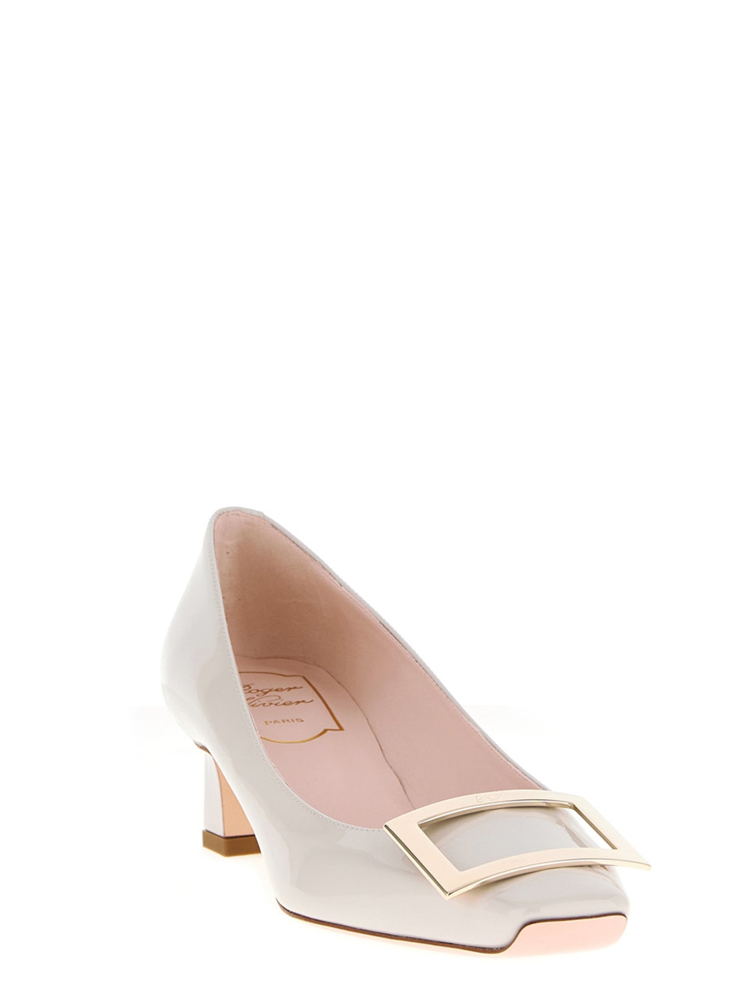 White Calfskin Mid Heel Pumps