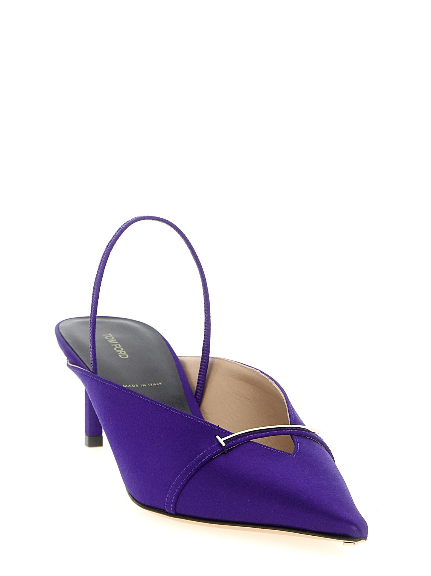 Purple Viscose Mid Heel Pumps