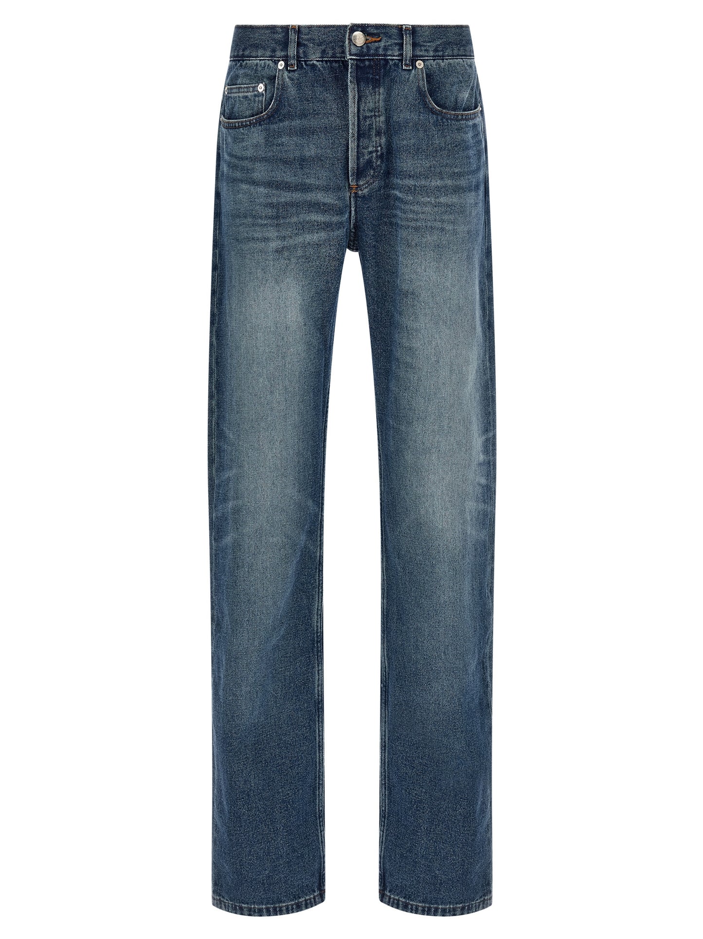 Blue Cotton Straight-Leg Jeans