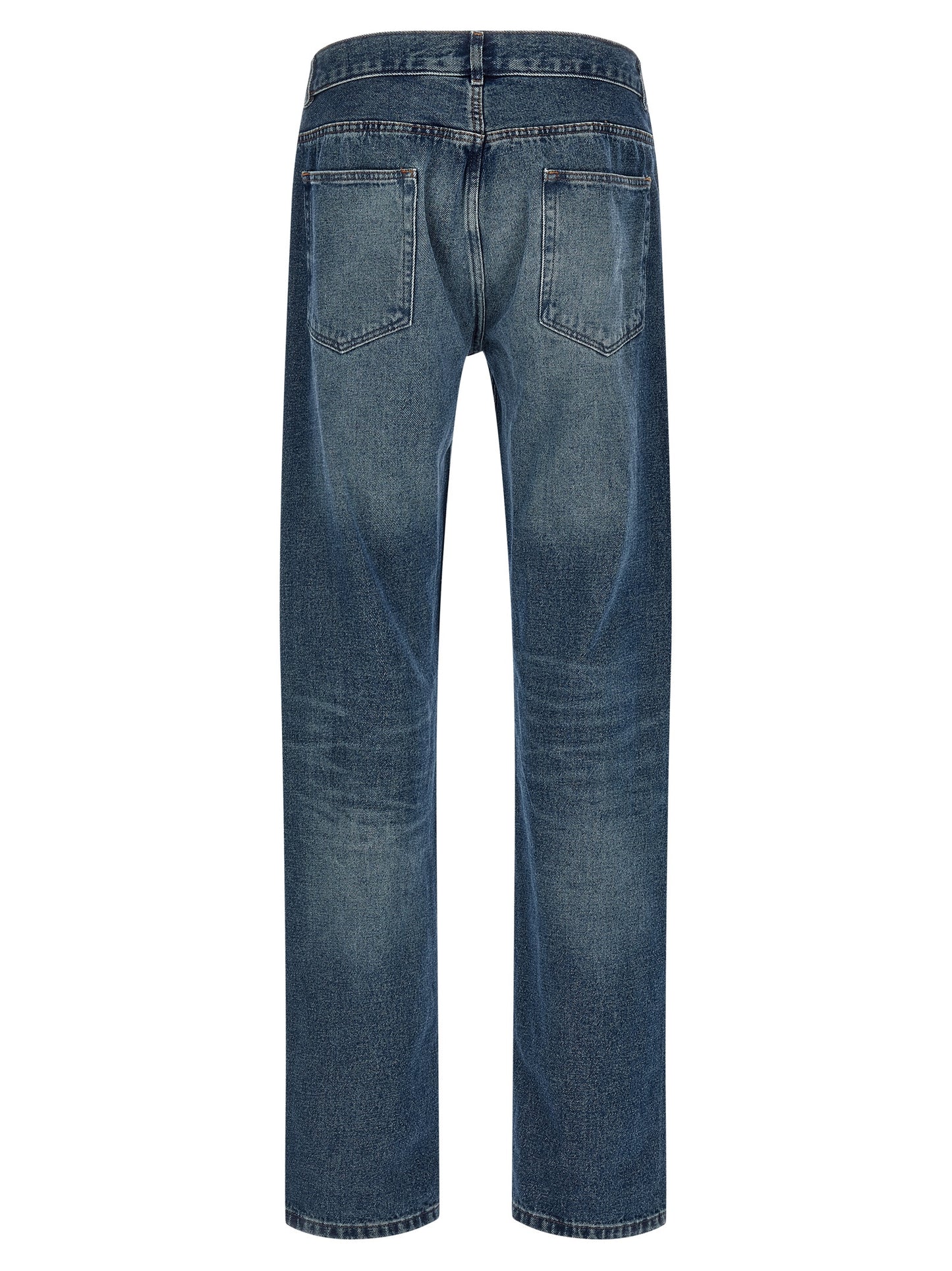Blue Cotton Straight-Leg Jeans