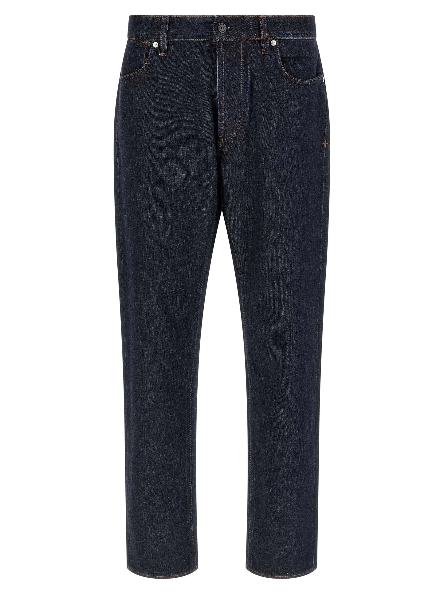 Blue Cotton Straight-Leg Jeans