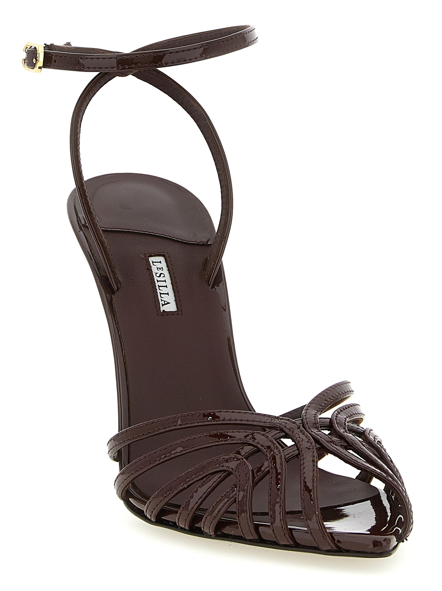 Brown Calfskin Stiletto Heel Sandals