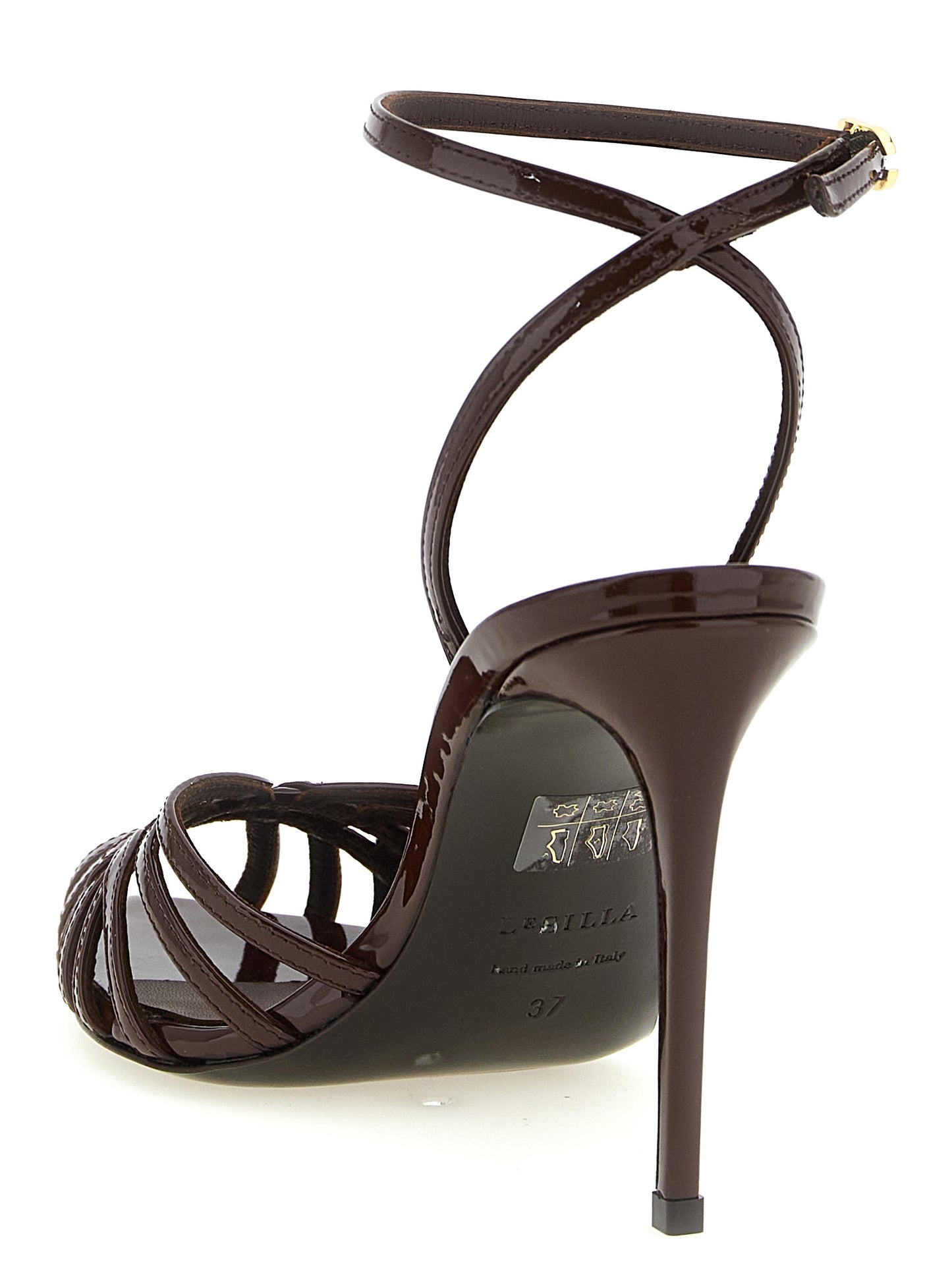 Brown Calfskin Stiletto Heel Sandals