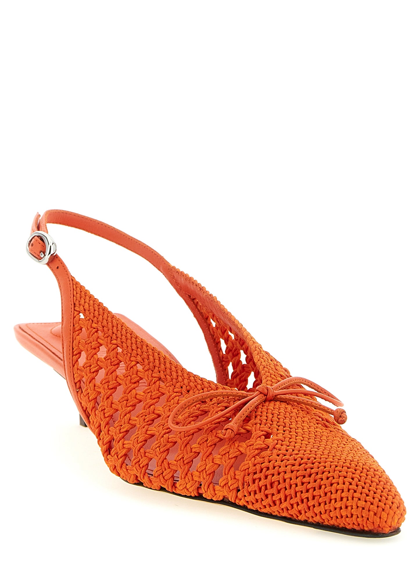 Orange Polyester Mid Heel Pumps