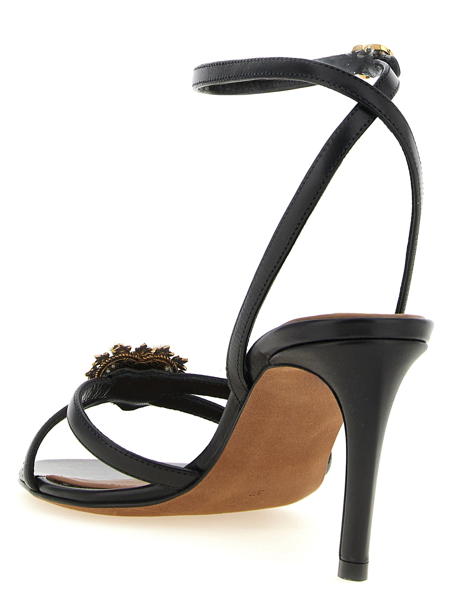 Black Calfskin Stiletto Heel Sandals