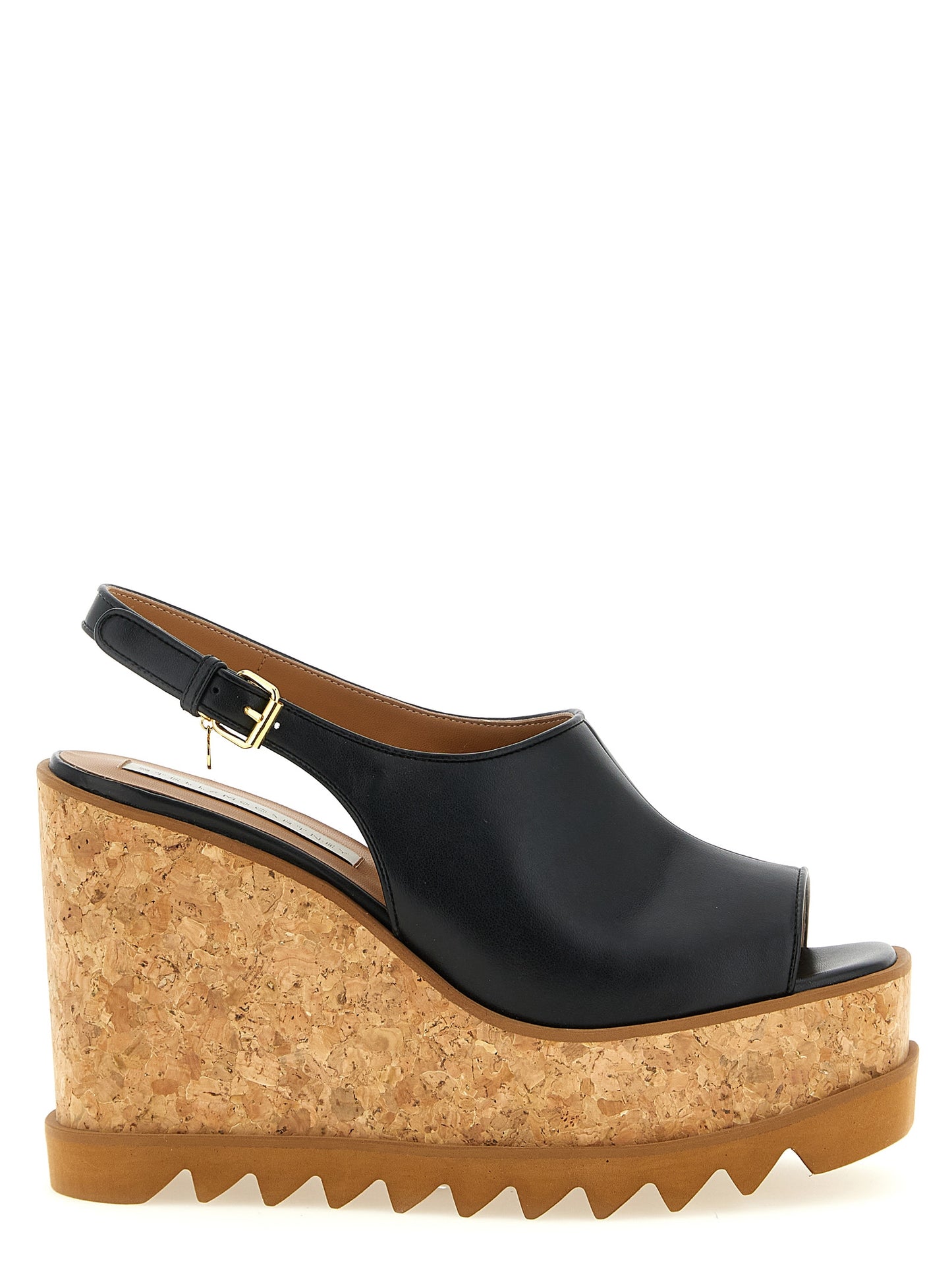Black Polyurethane Wedge Sandals